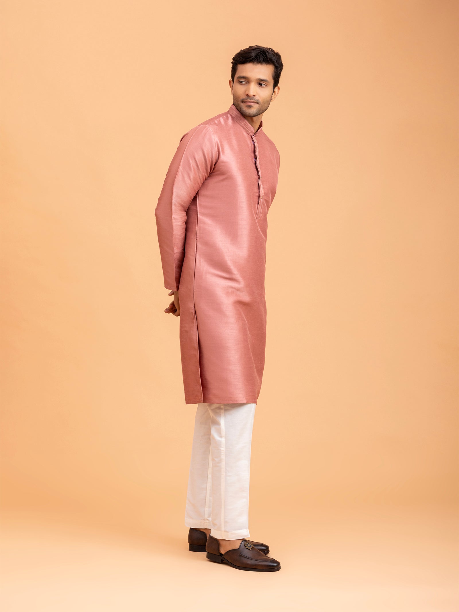 Rose Gold Silk Blend Kurta Set