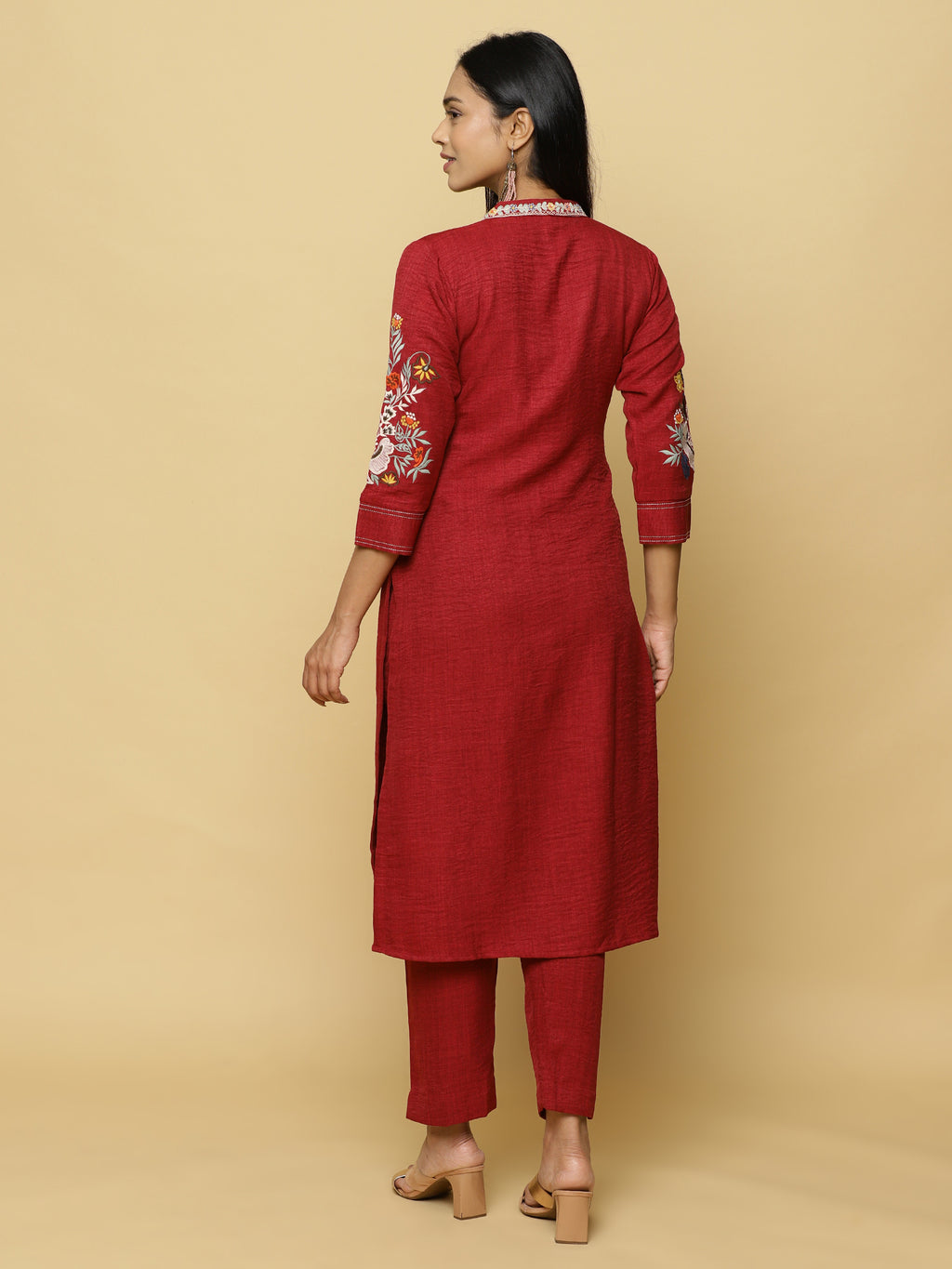 Red Embroidered Tunic Co-ord Set