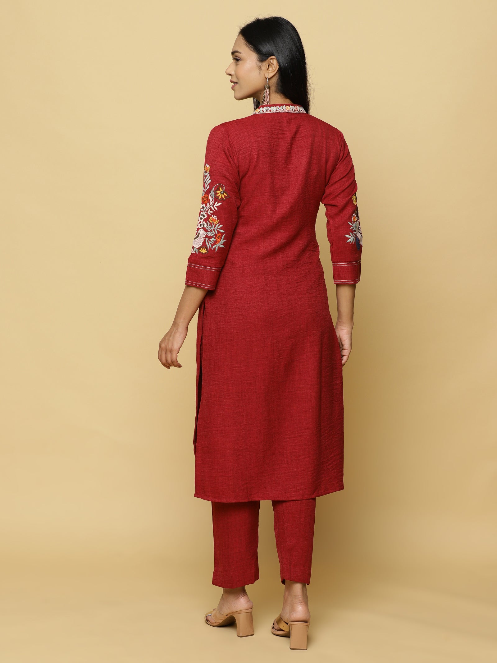Red Embroidered Tunic Co-ord Set
