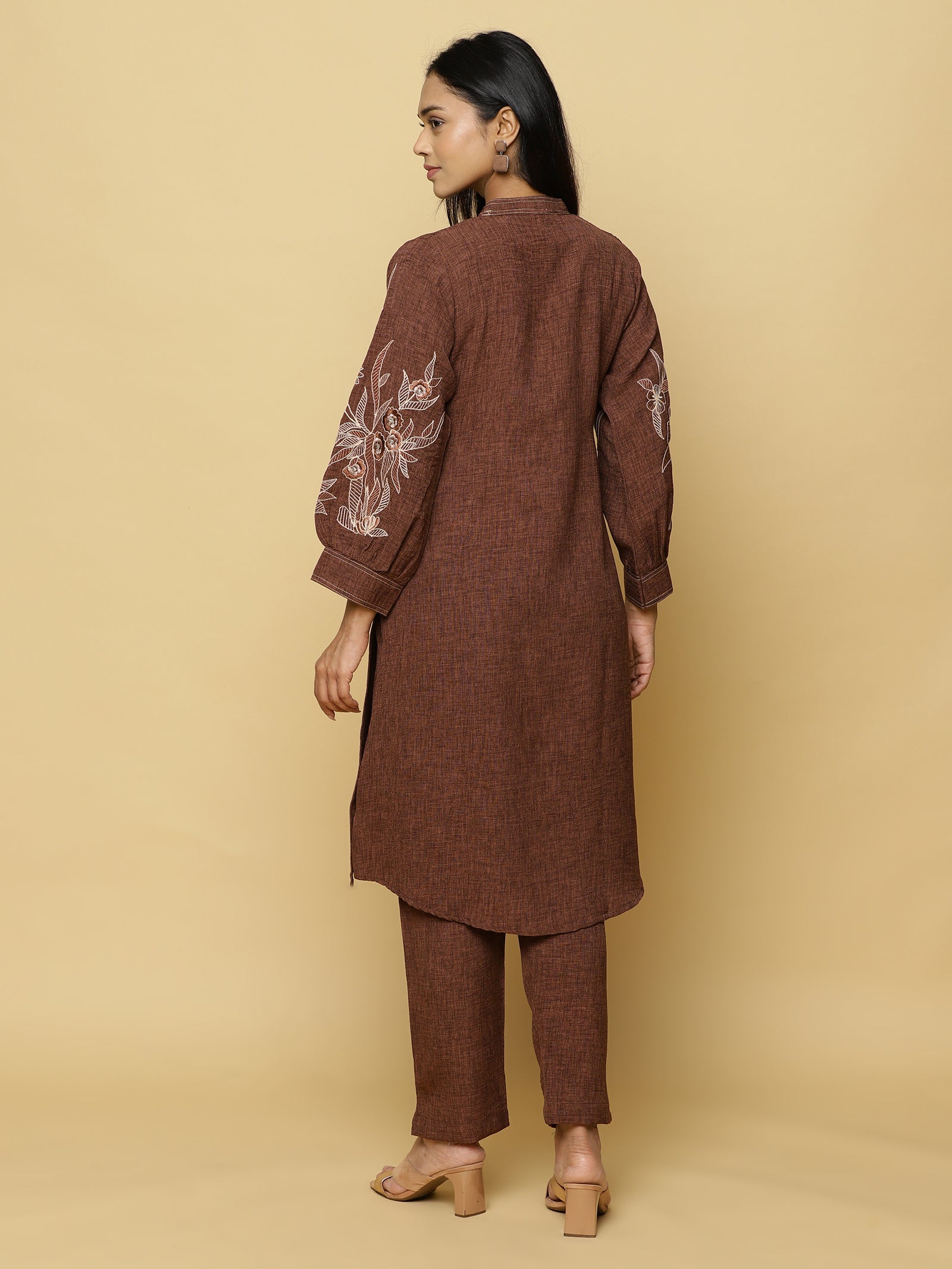 Brown Embroidered Co-ord Set