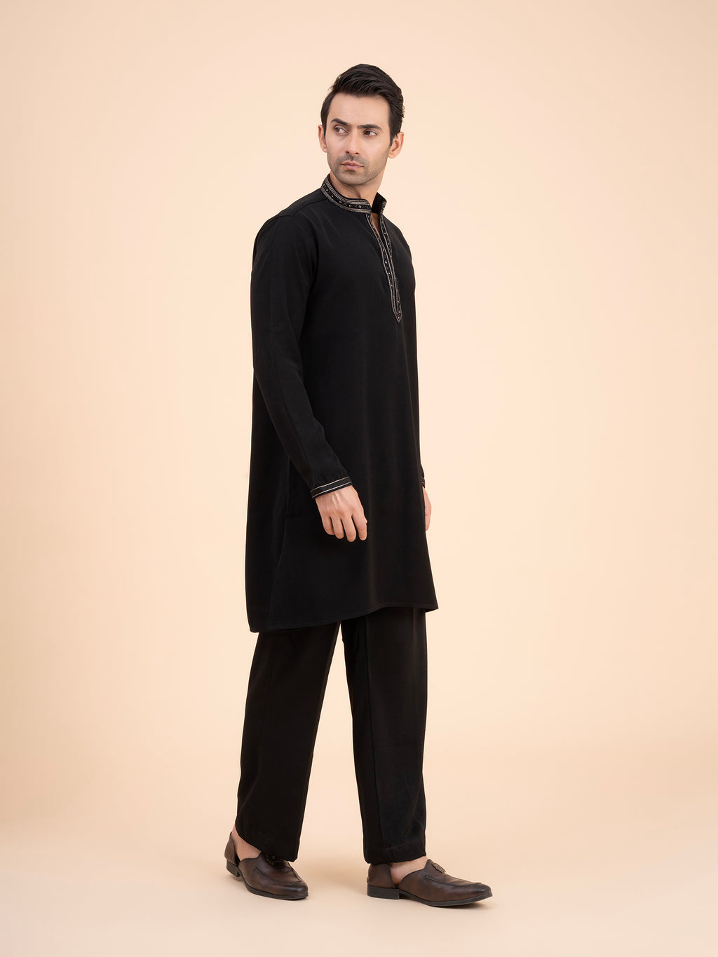 Midnight Noir Embellished Neck Kurta Set