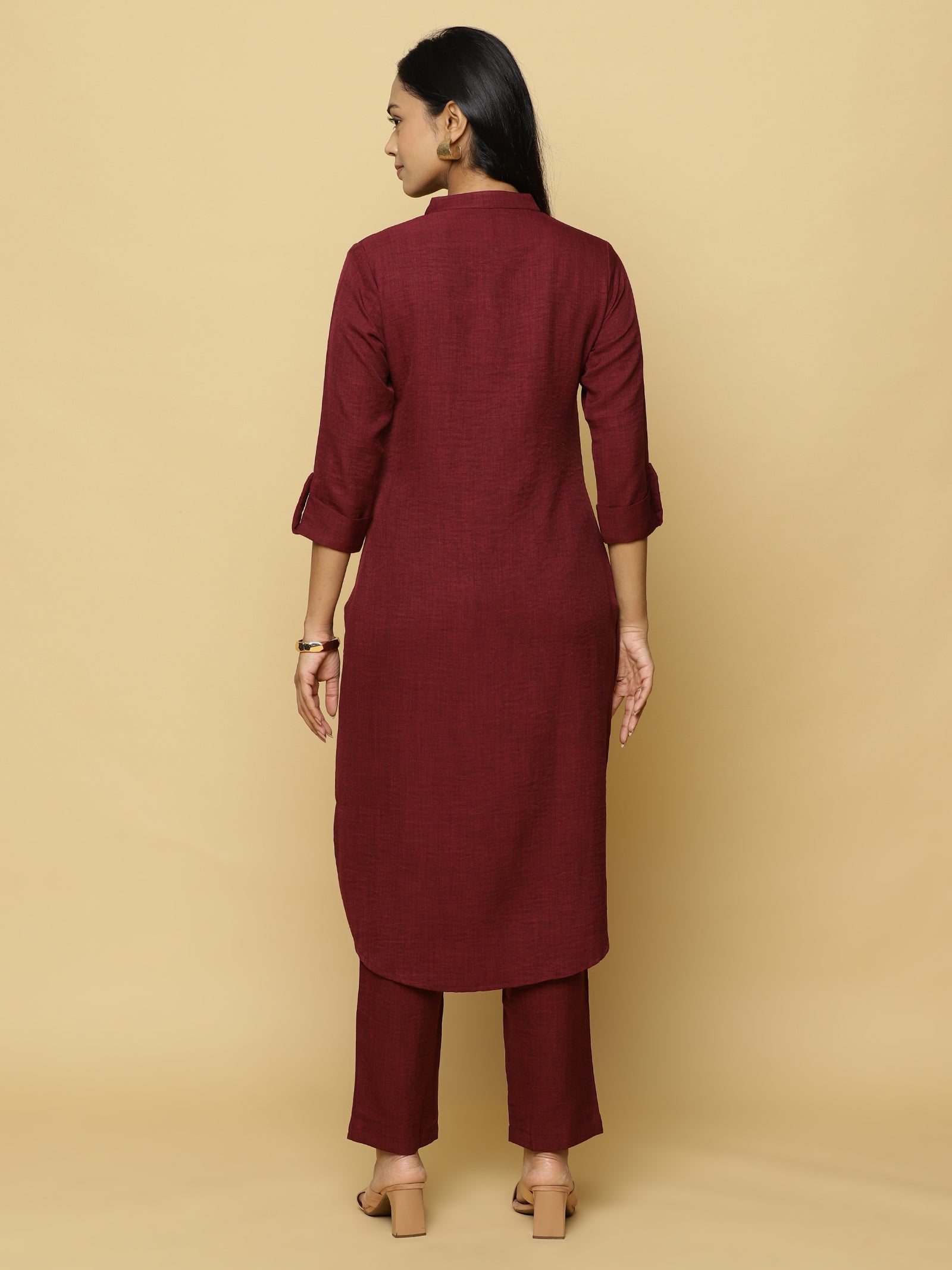 Warm Maroon Mandarin Co-ord Set