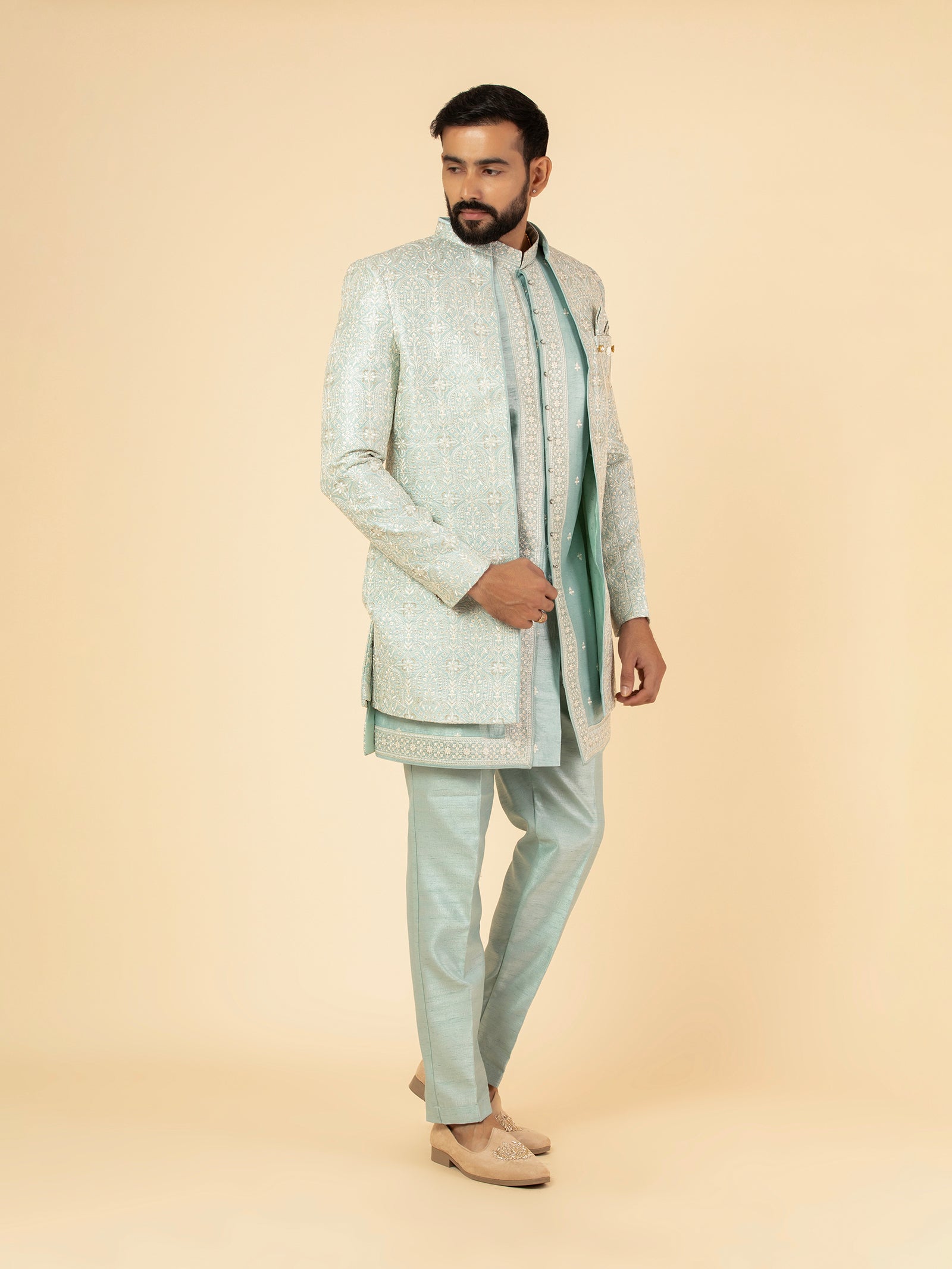 Seafoam Filigree Indowestern Set