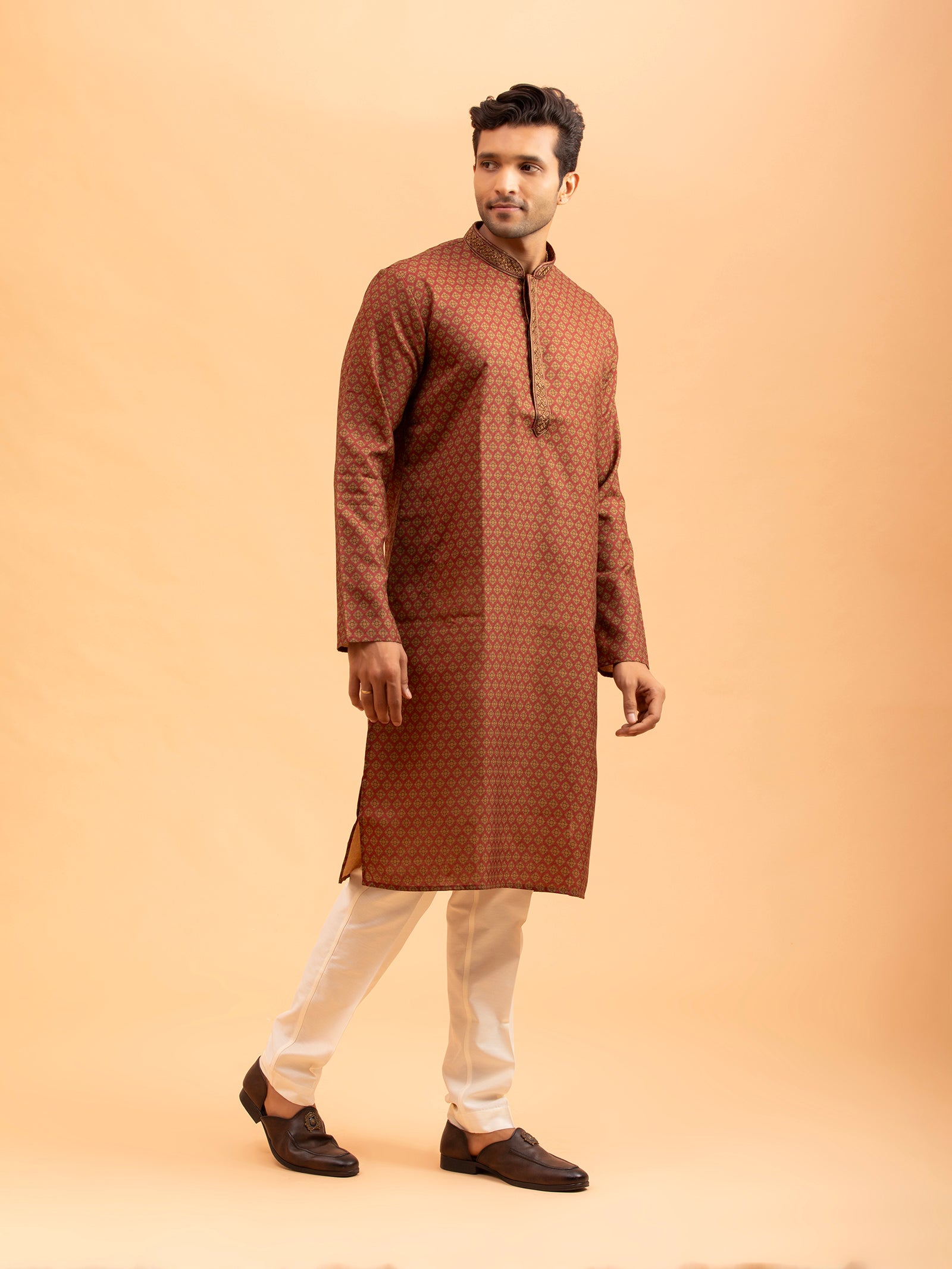 Maroon Geometric Patterned Kurta