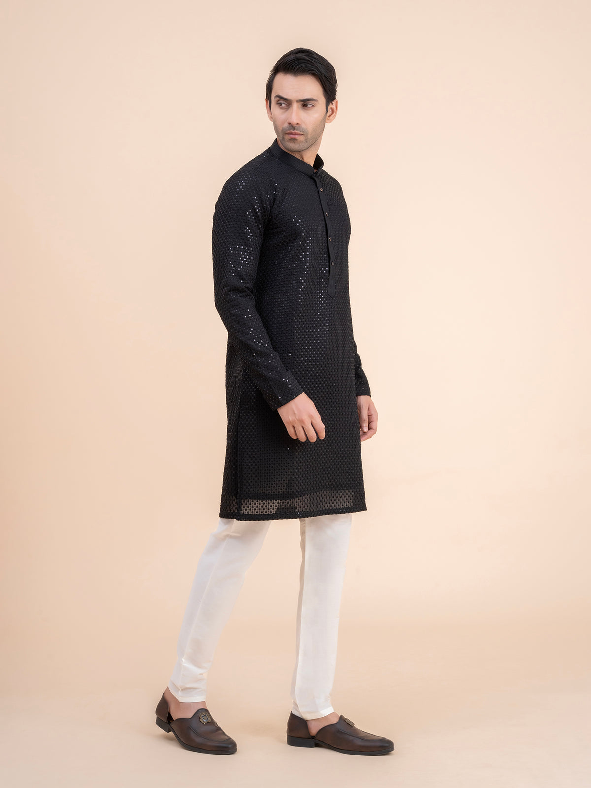 Jet Black Sequin Kurta Set