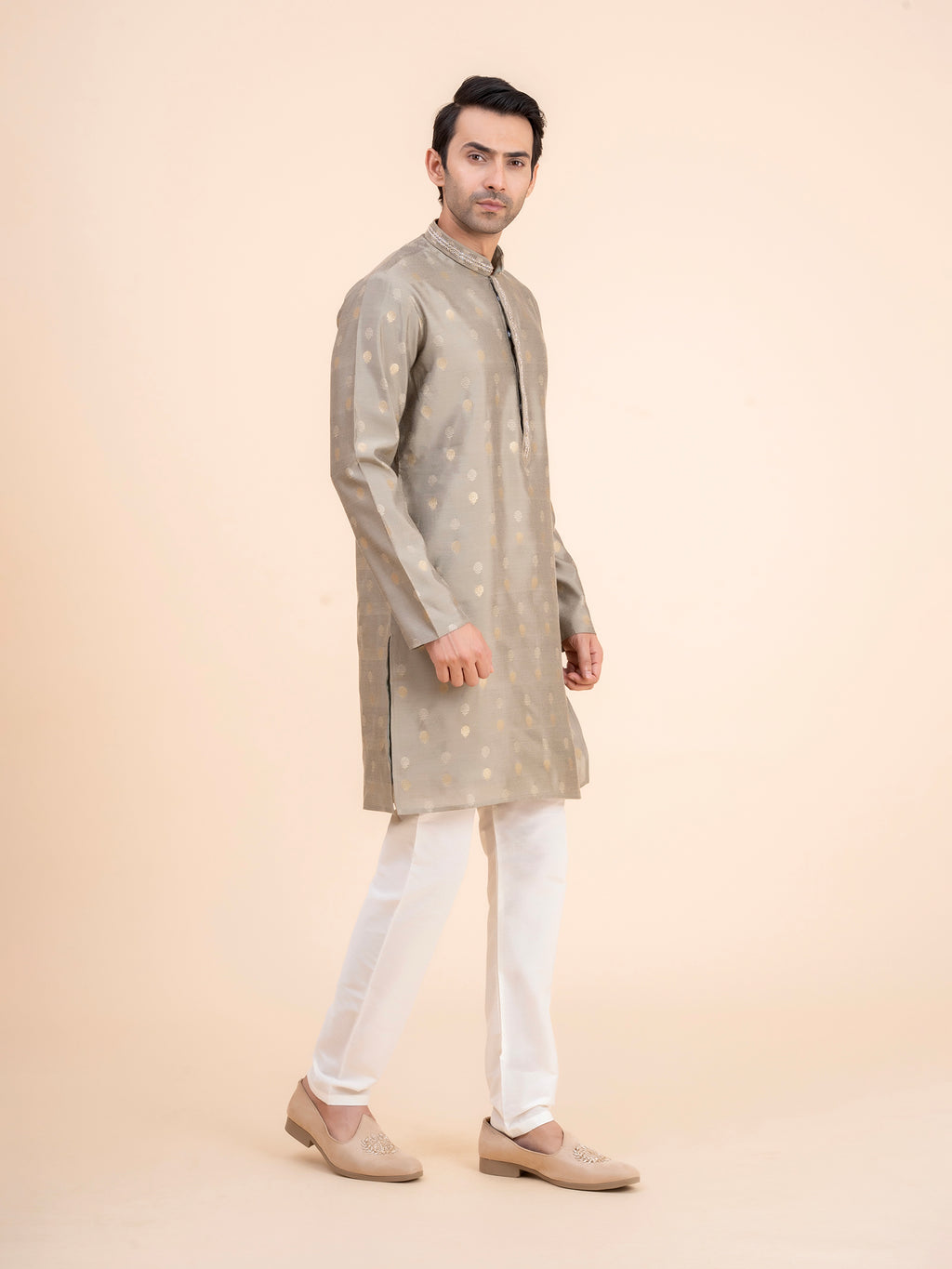 Olive Gold-Dot Kurta Set