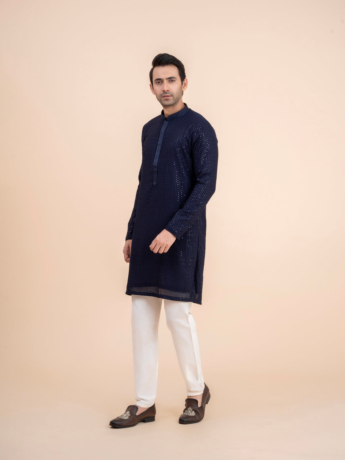 Navy Embellished Kurta Set