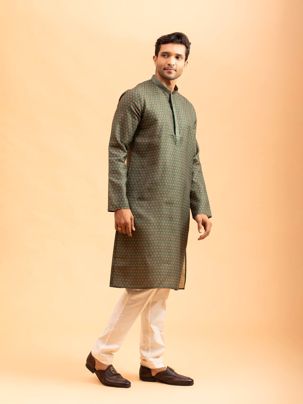 Olive Floral Motif Kurta