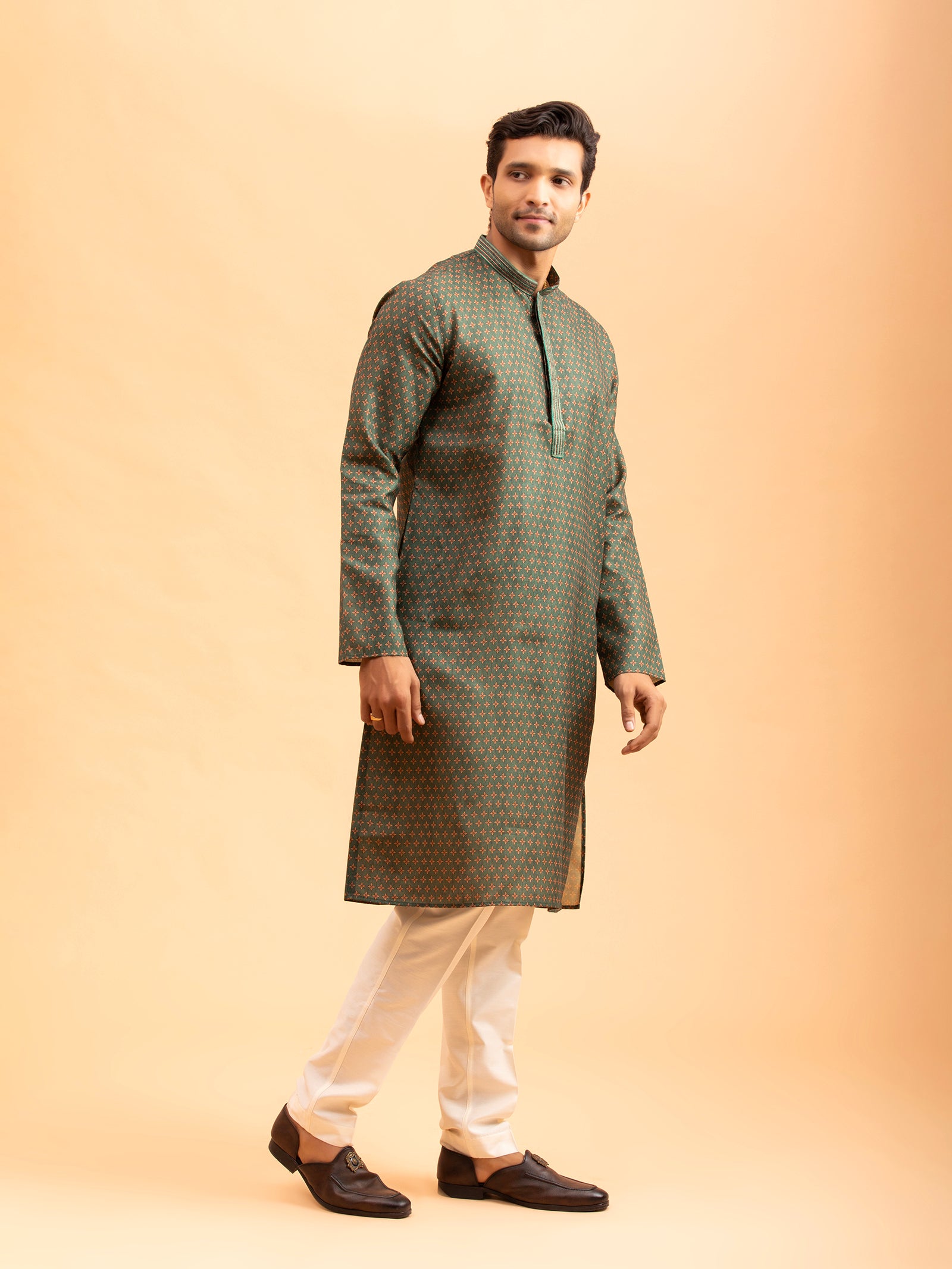 Olive Floral Motif Kurta