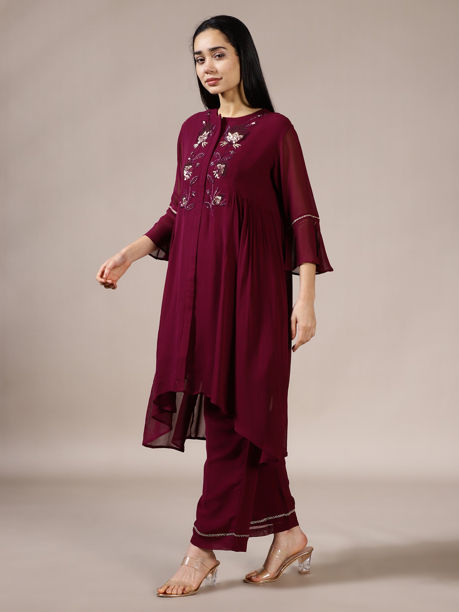 Deep Plum Embroidered Suit Set