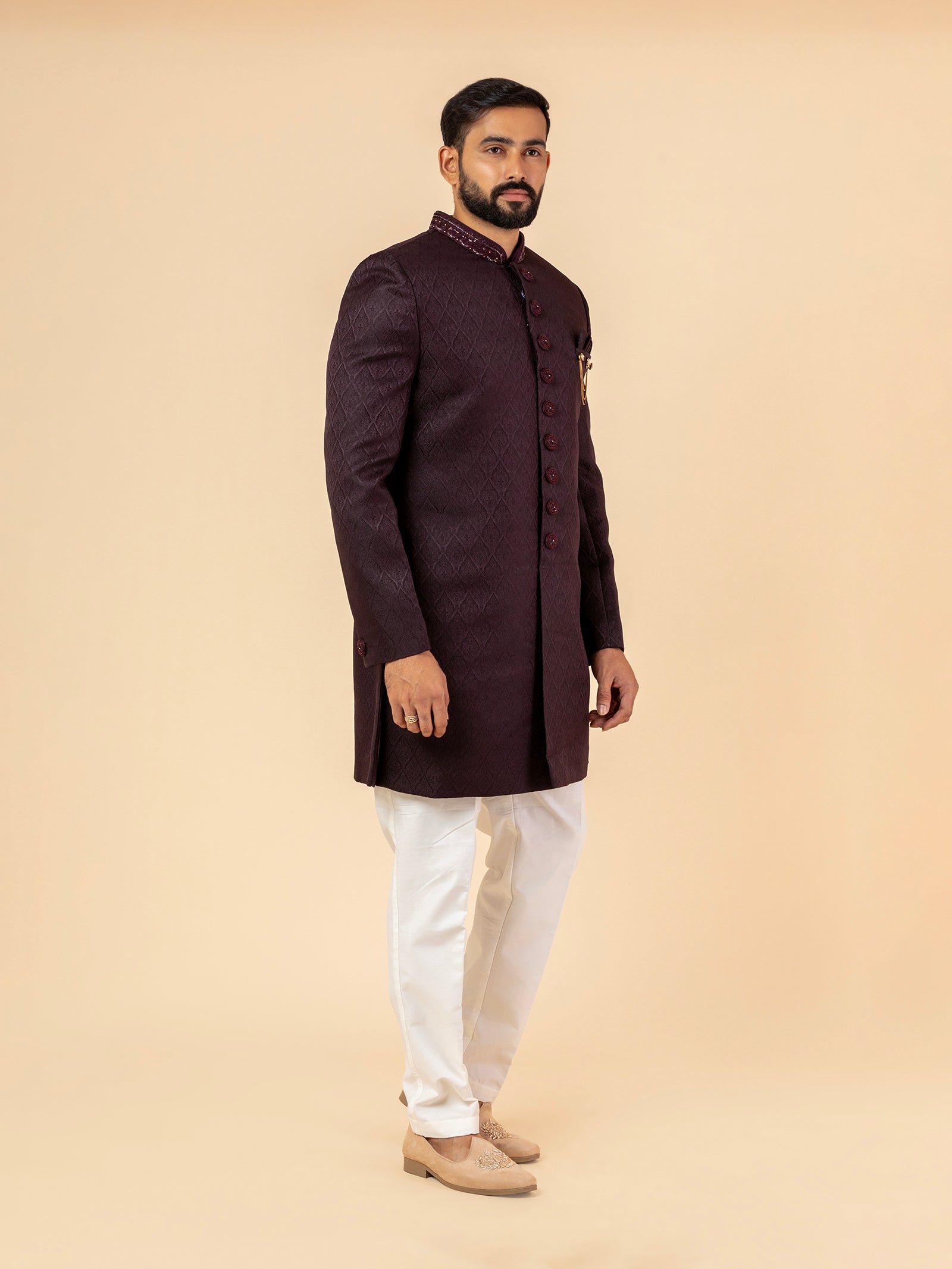 Mulberry Diamond Quilting Indowestern Set