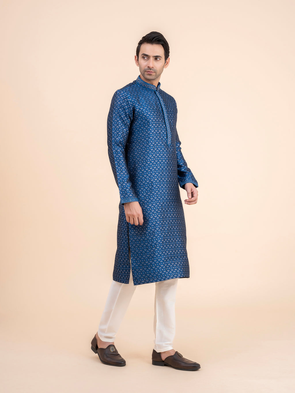 Deep Blue Brocade Kurta Set