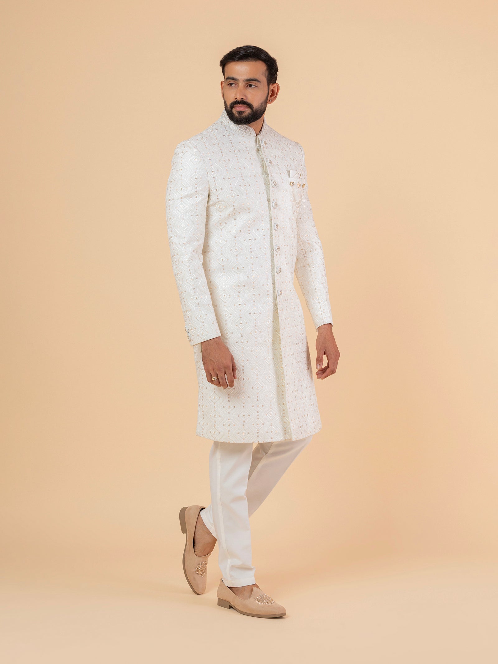 Ivory Arabesque Heavy-Embroidered Sherwani