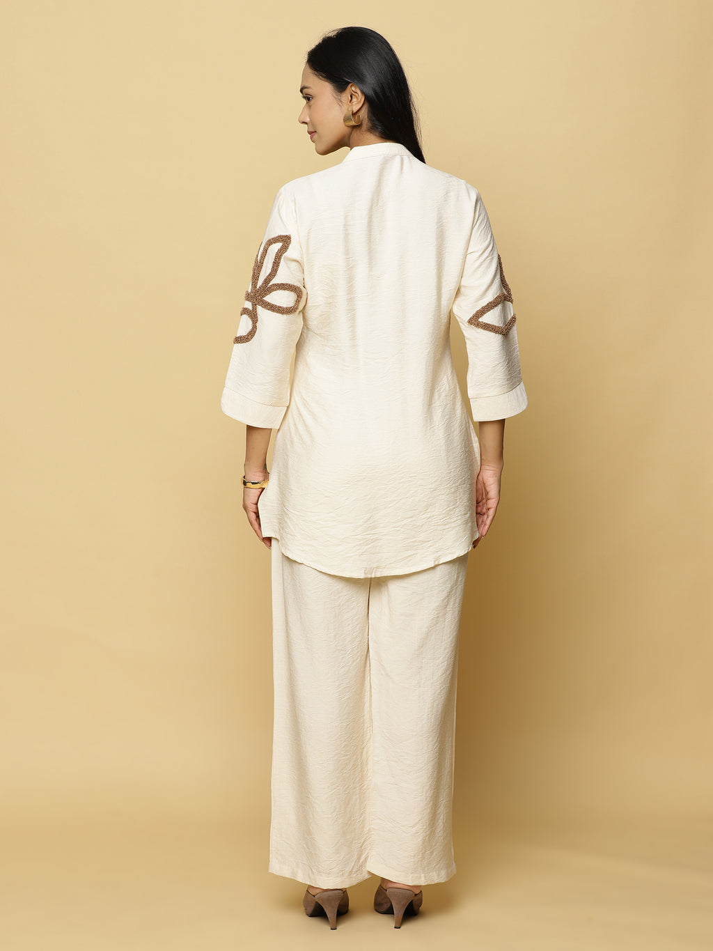 Cream Floral Placket Co-ord Set