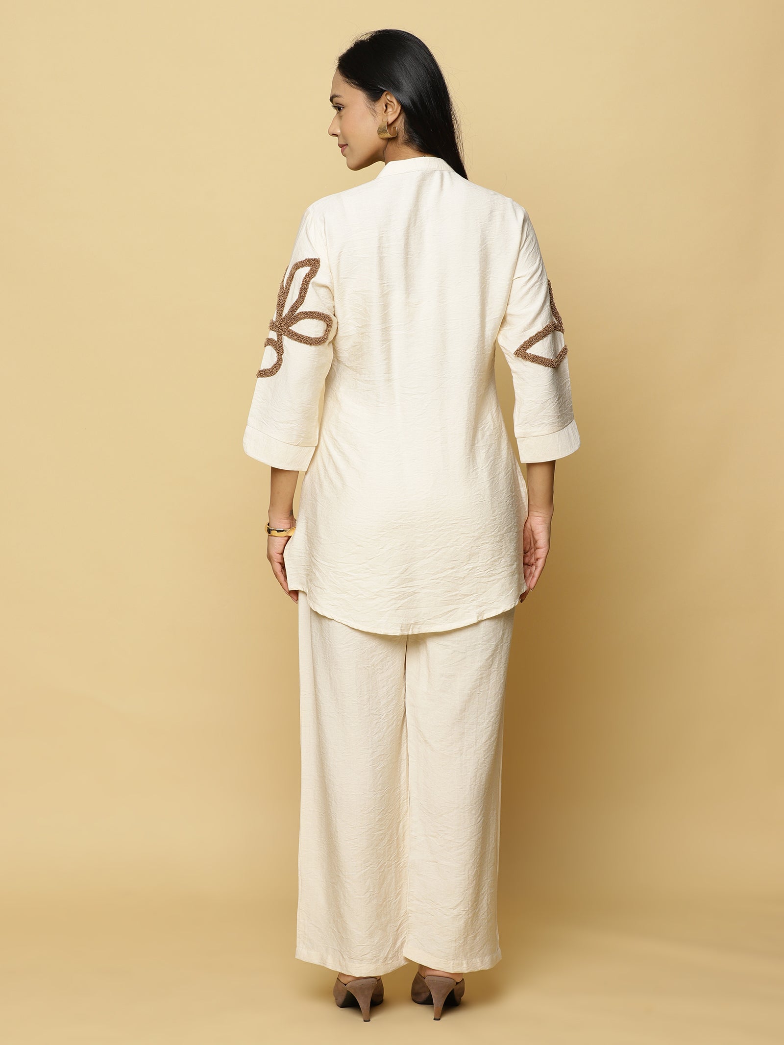 Cream Floral Placket Co-ord Set