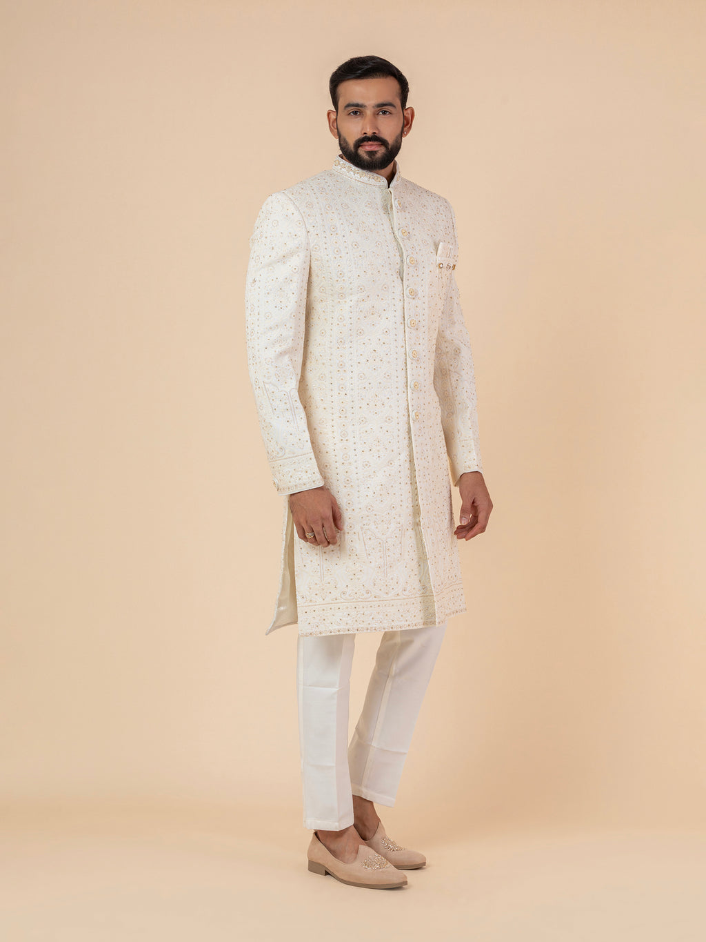 Ivory Filigree Work Sherwani