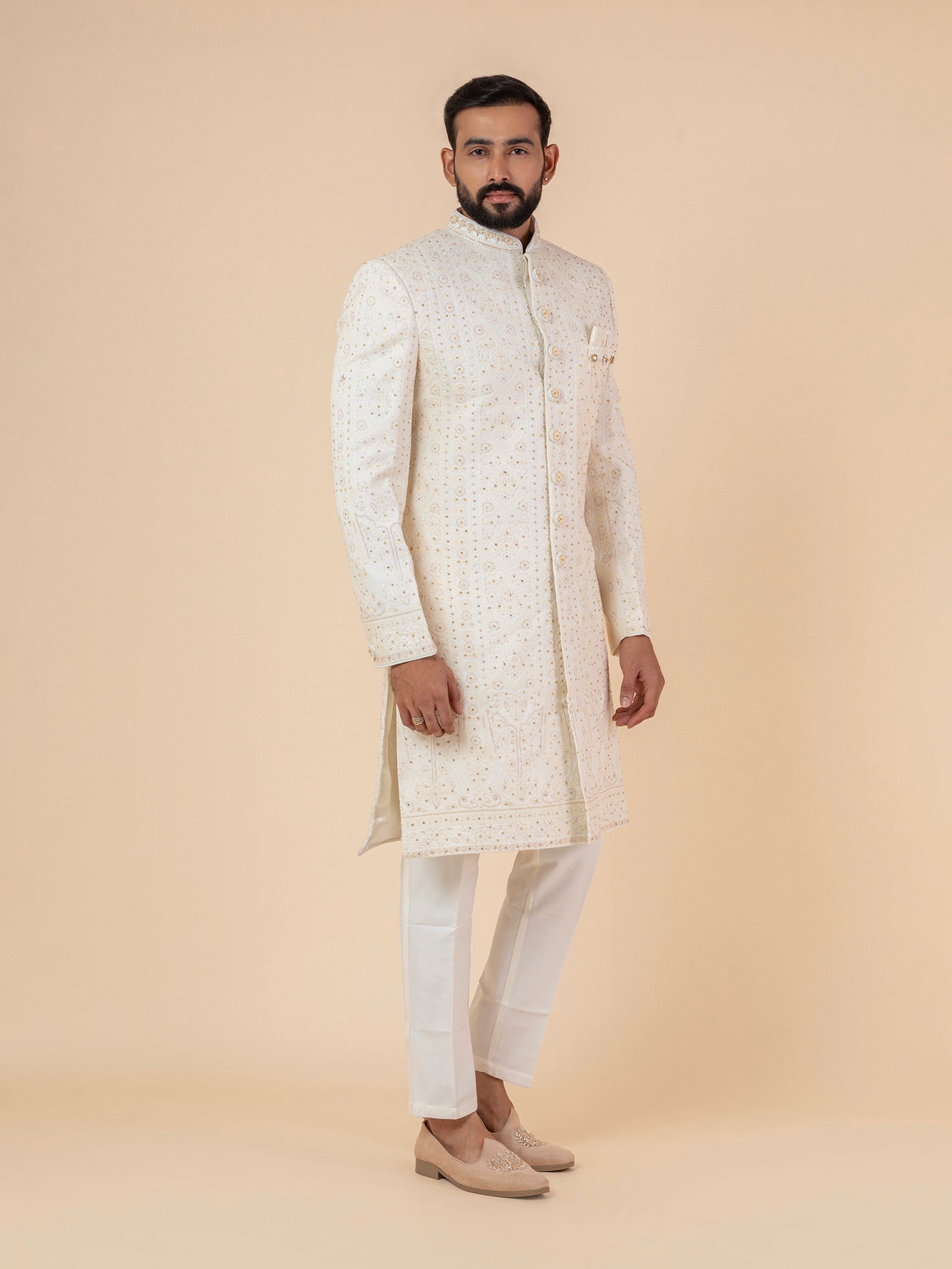 Ivory Filigree Work Sherwani