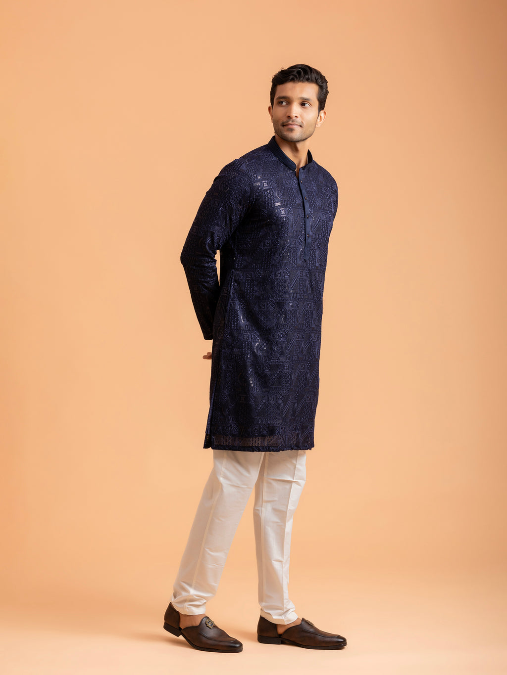 Midnight Blue Geometric Embroidered Kurta Set