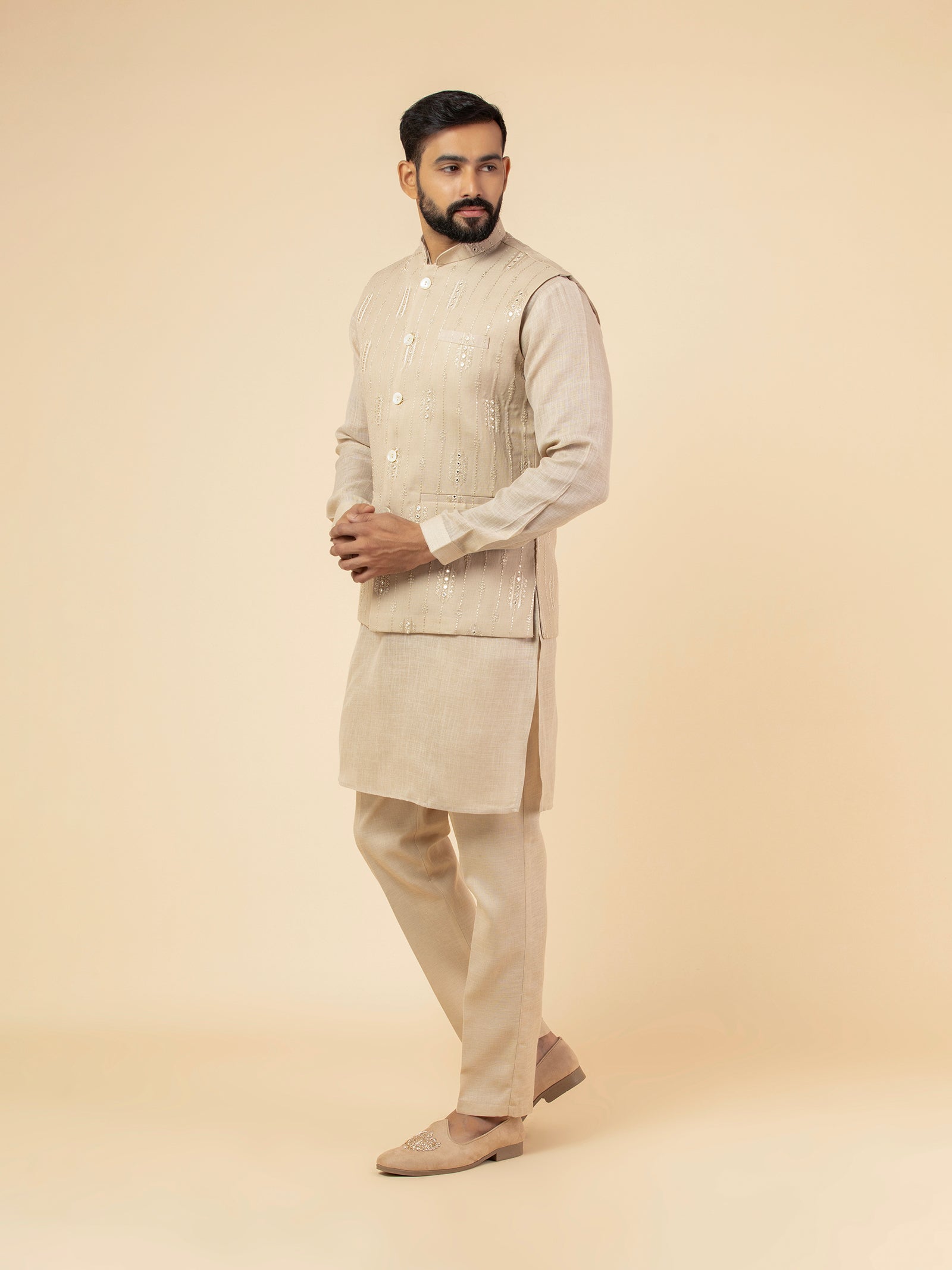 Sandstone Linear Sequined Jacket Set