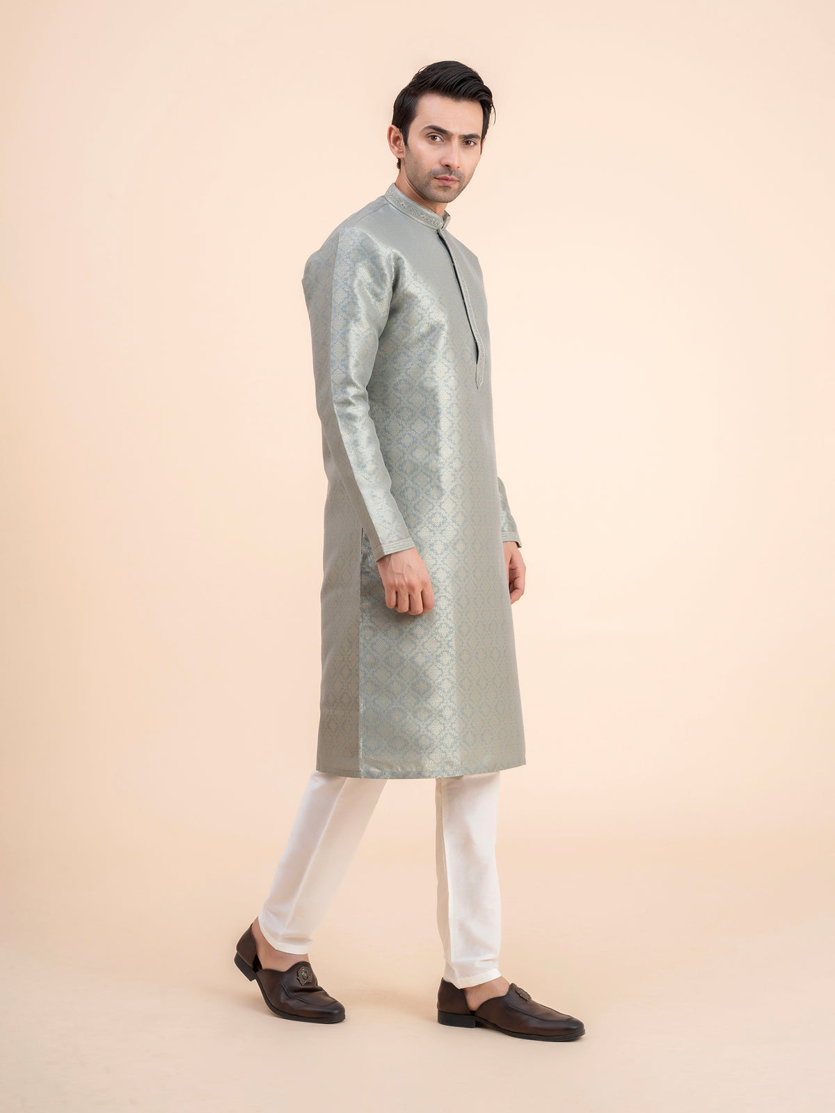 Sage Green Brocade Kurta Set