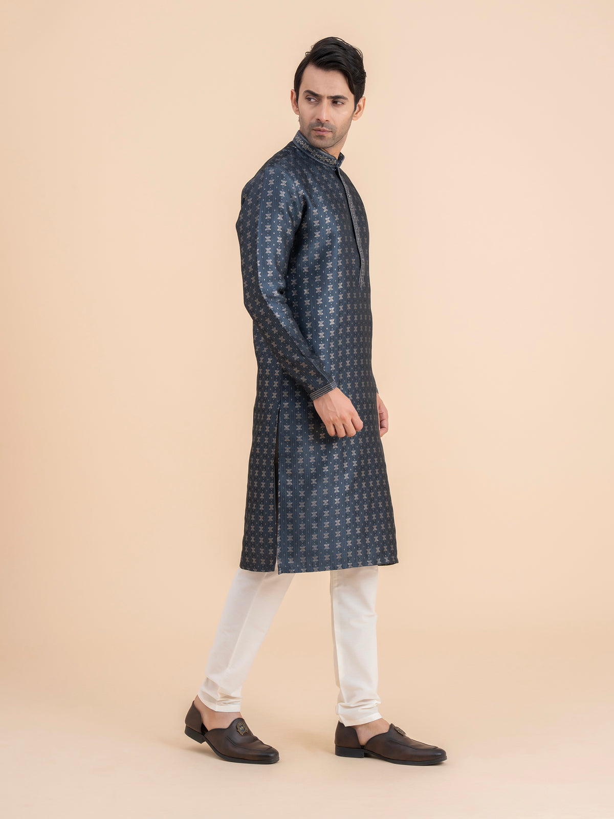 Charcoal Woven Kurta Set