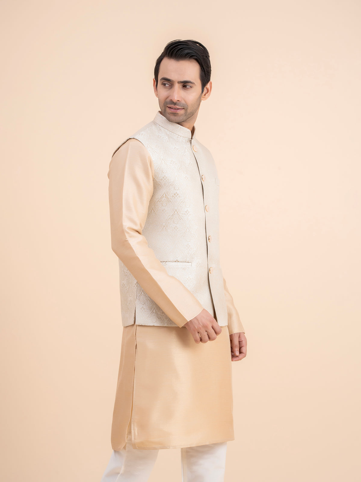 Champagne Gold Embroidered Nehru Jacket