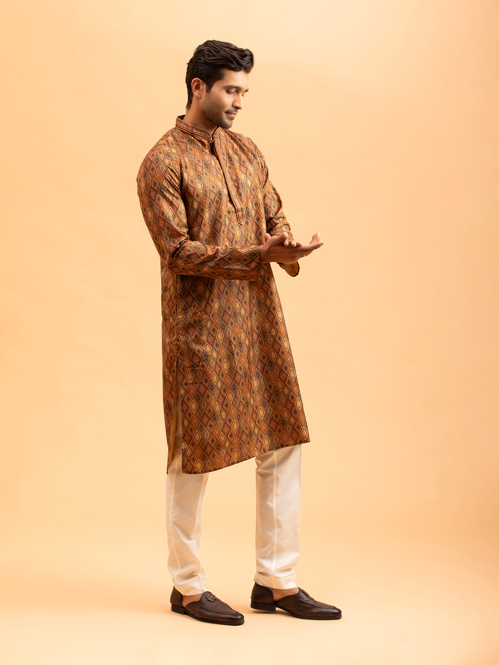 Geometric Patterned Copper Kurta