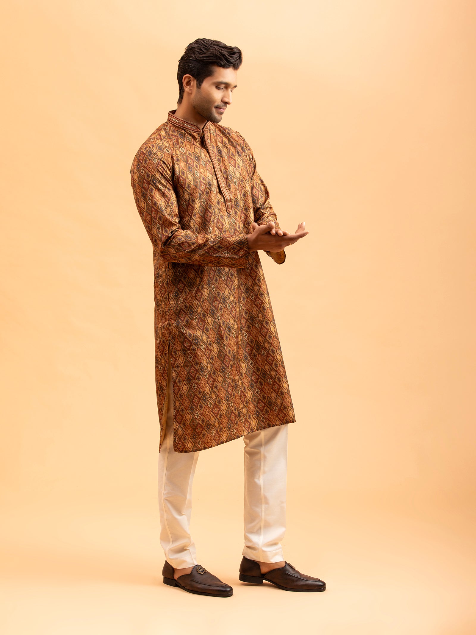 Geometric Patterned Copper Kurta