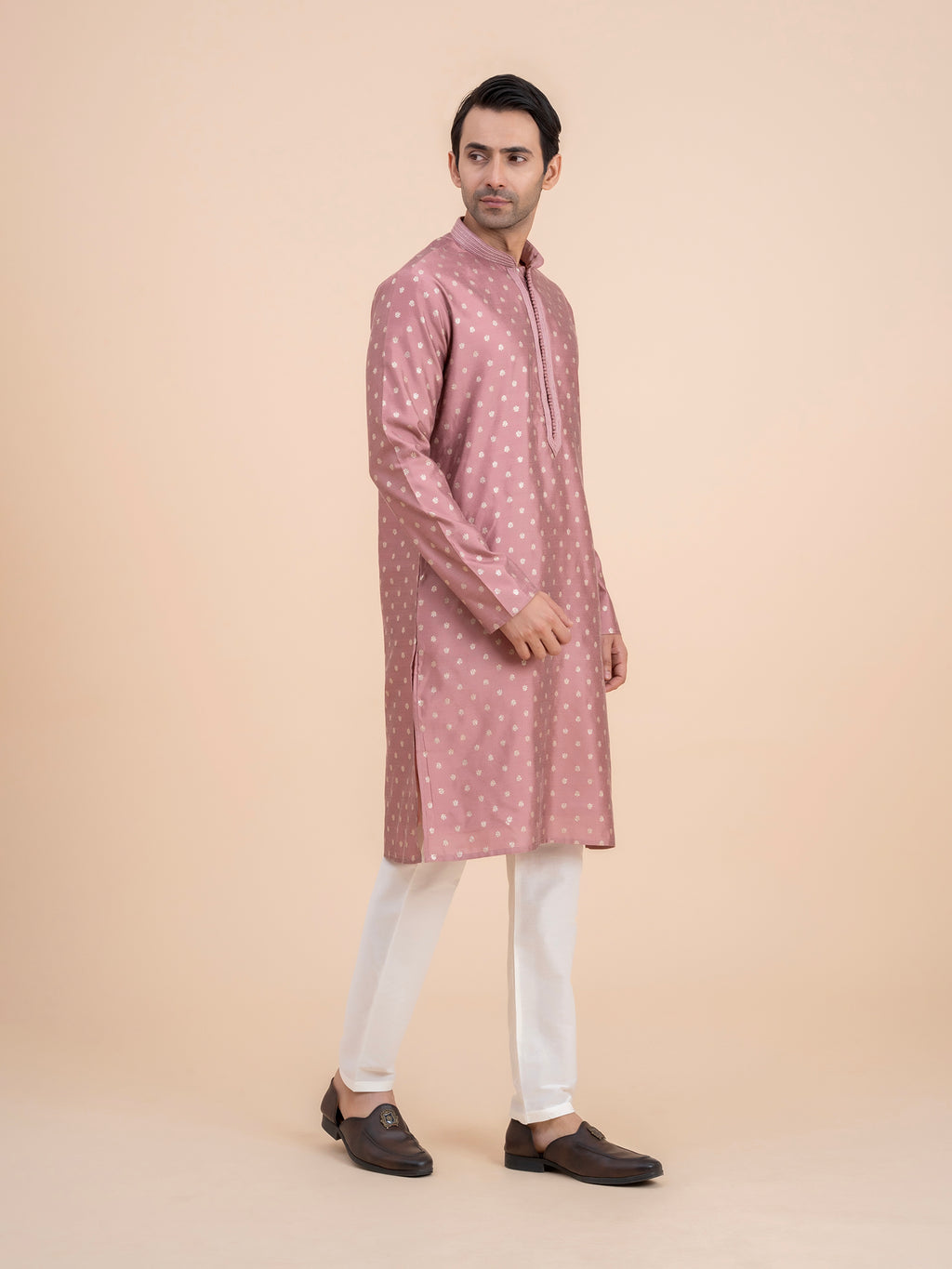 Dusty Pink Woven Kurta Set