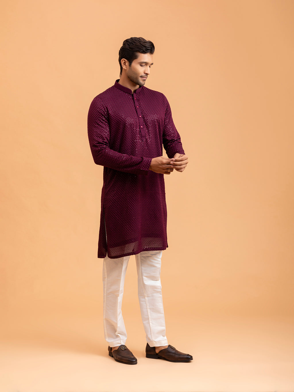 Deep Burgundy Sequin Embellished Kurta