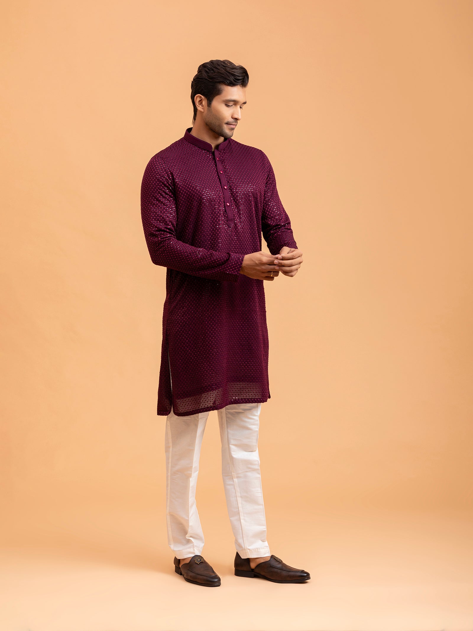 Deep Burgundy Sequin Embellished Kurta