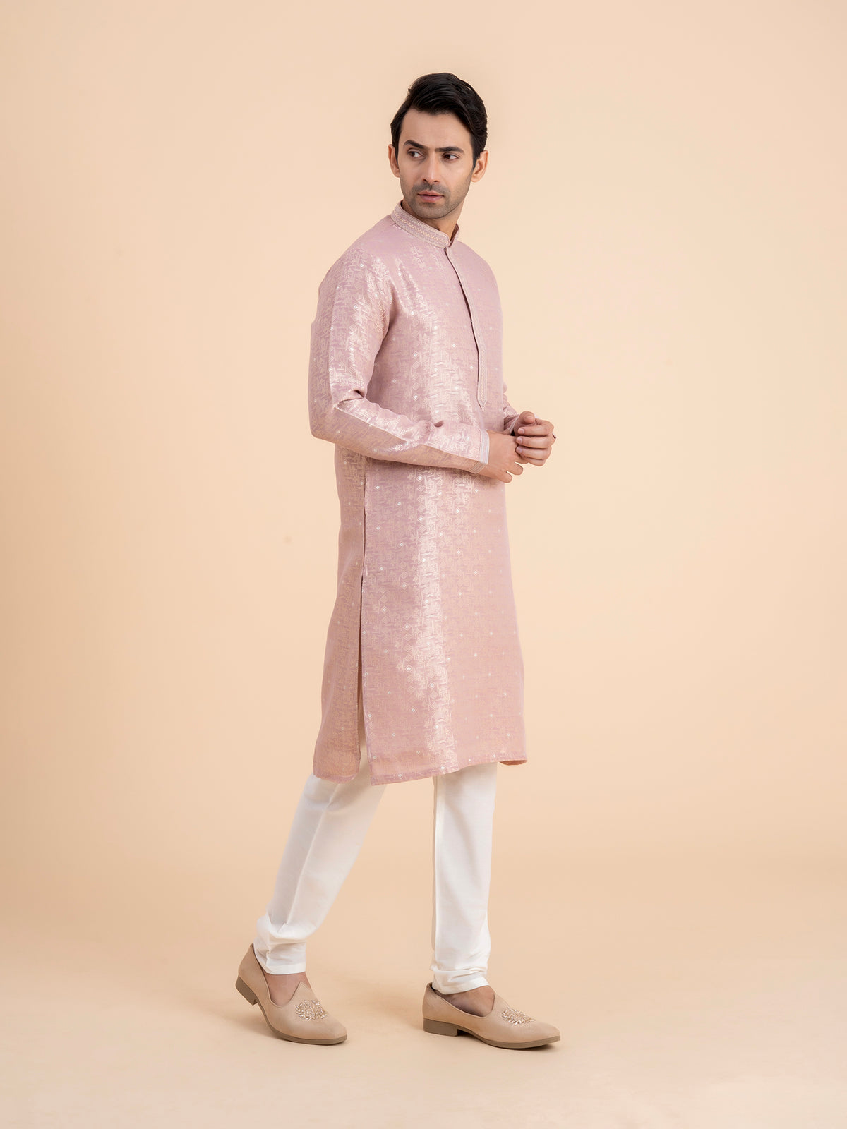 Blush Pink Brocade Kurta Set