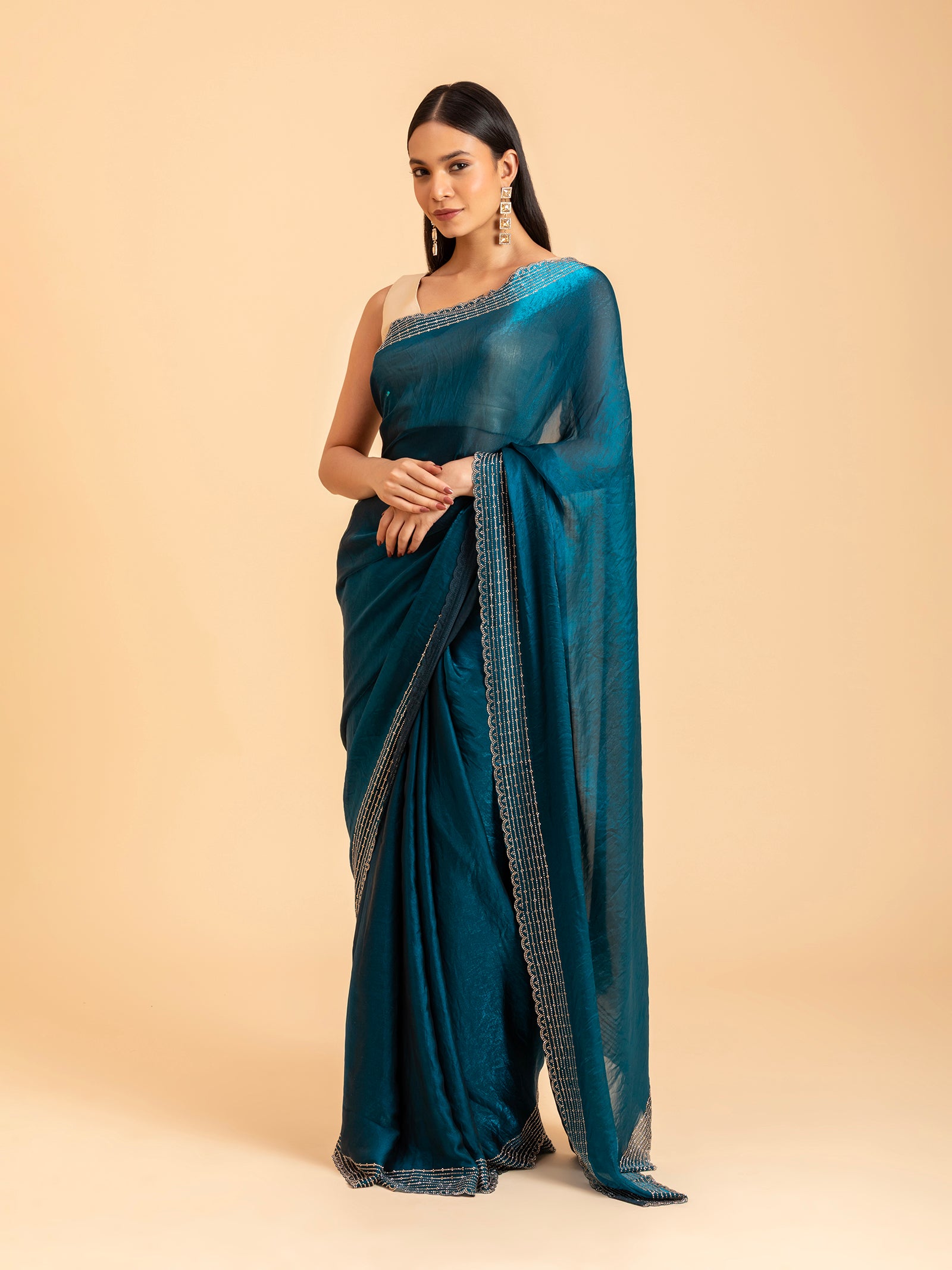 Cerulean Midnight Scalloped Saree