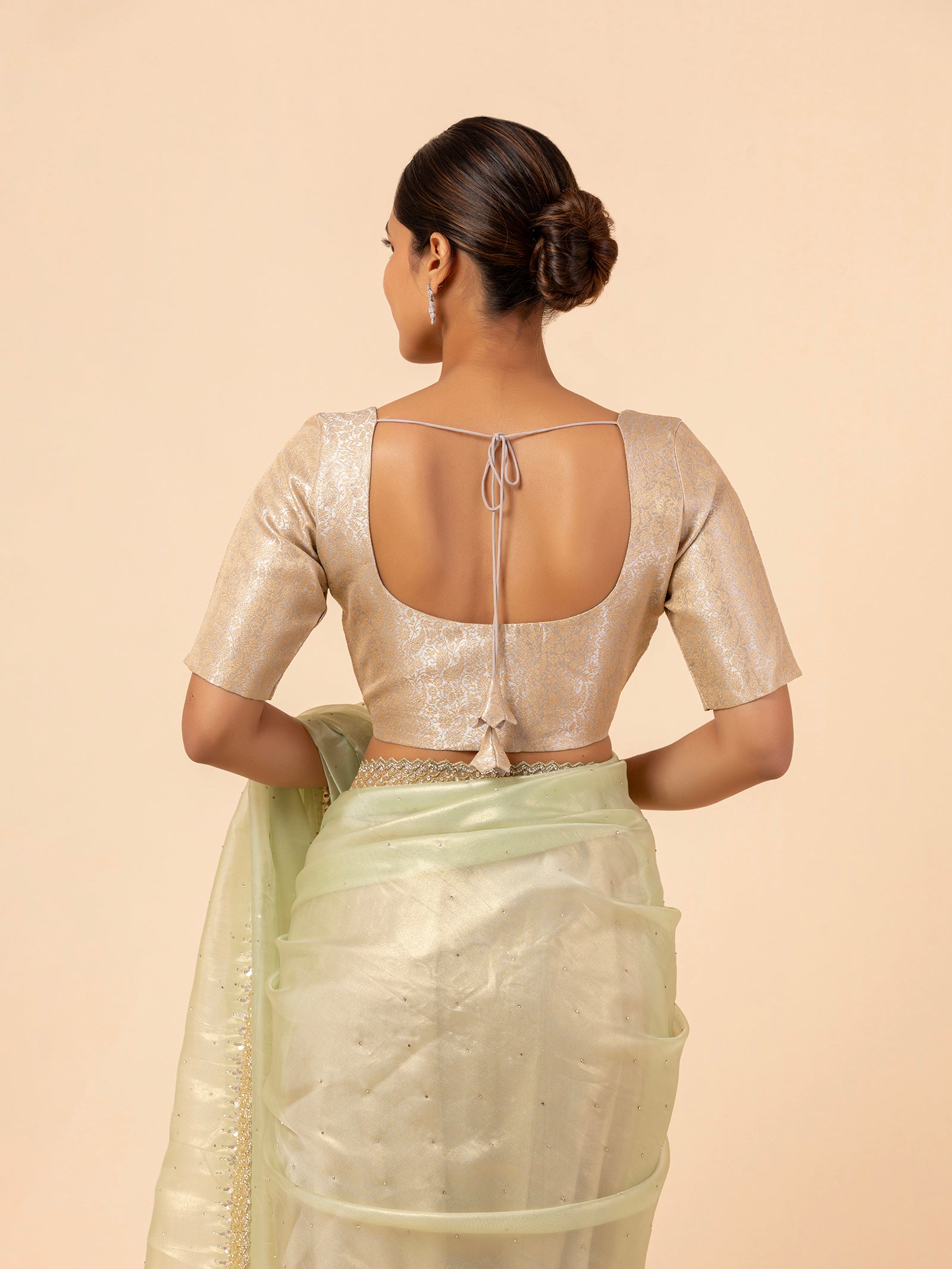 Champagne Brocade Scoop Neck Blouse