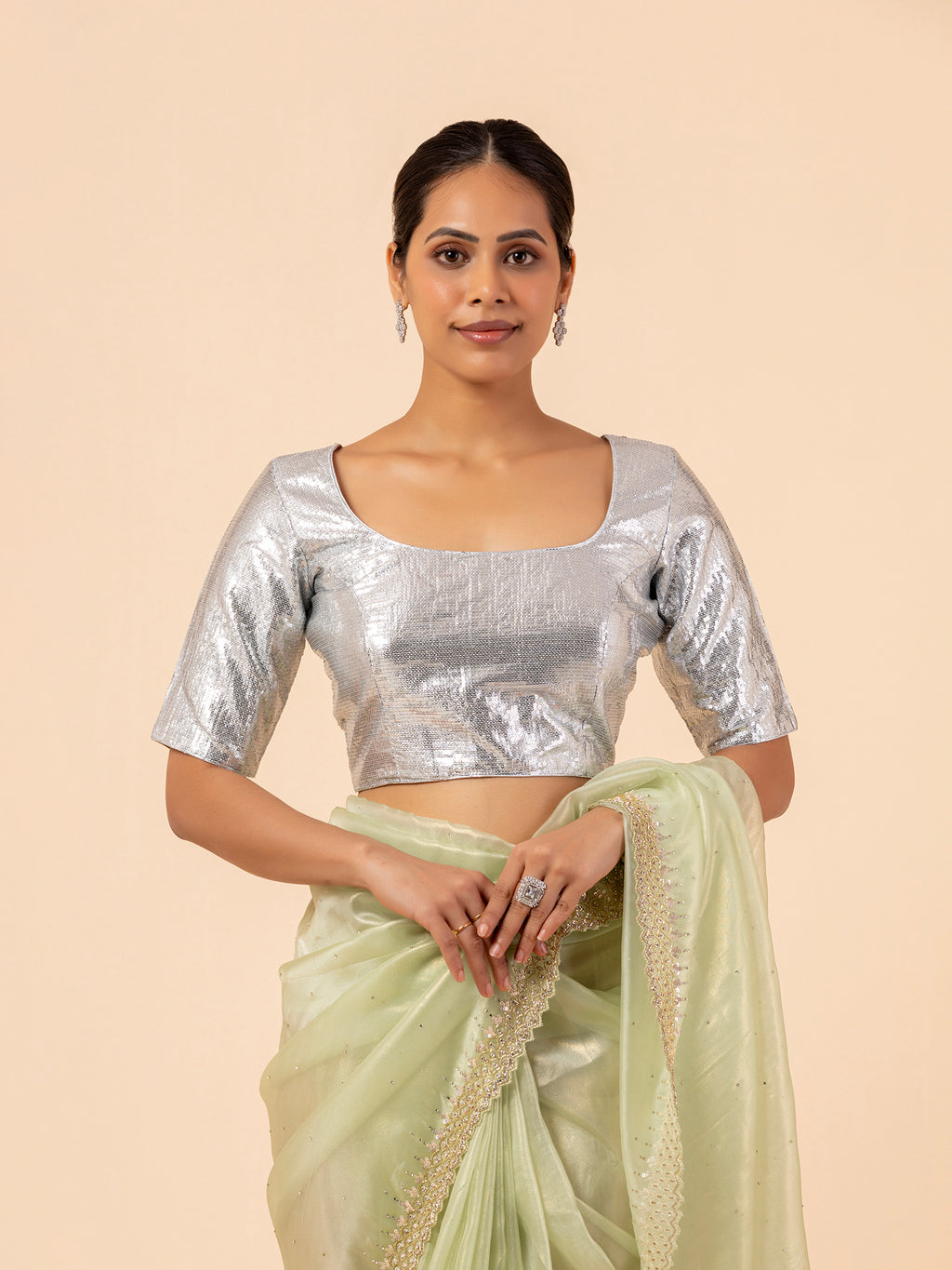 Silver Metallic Scoop Neck Blouse