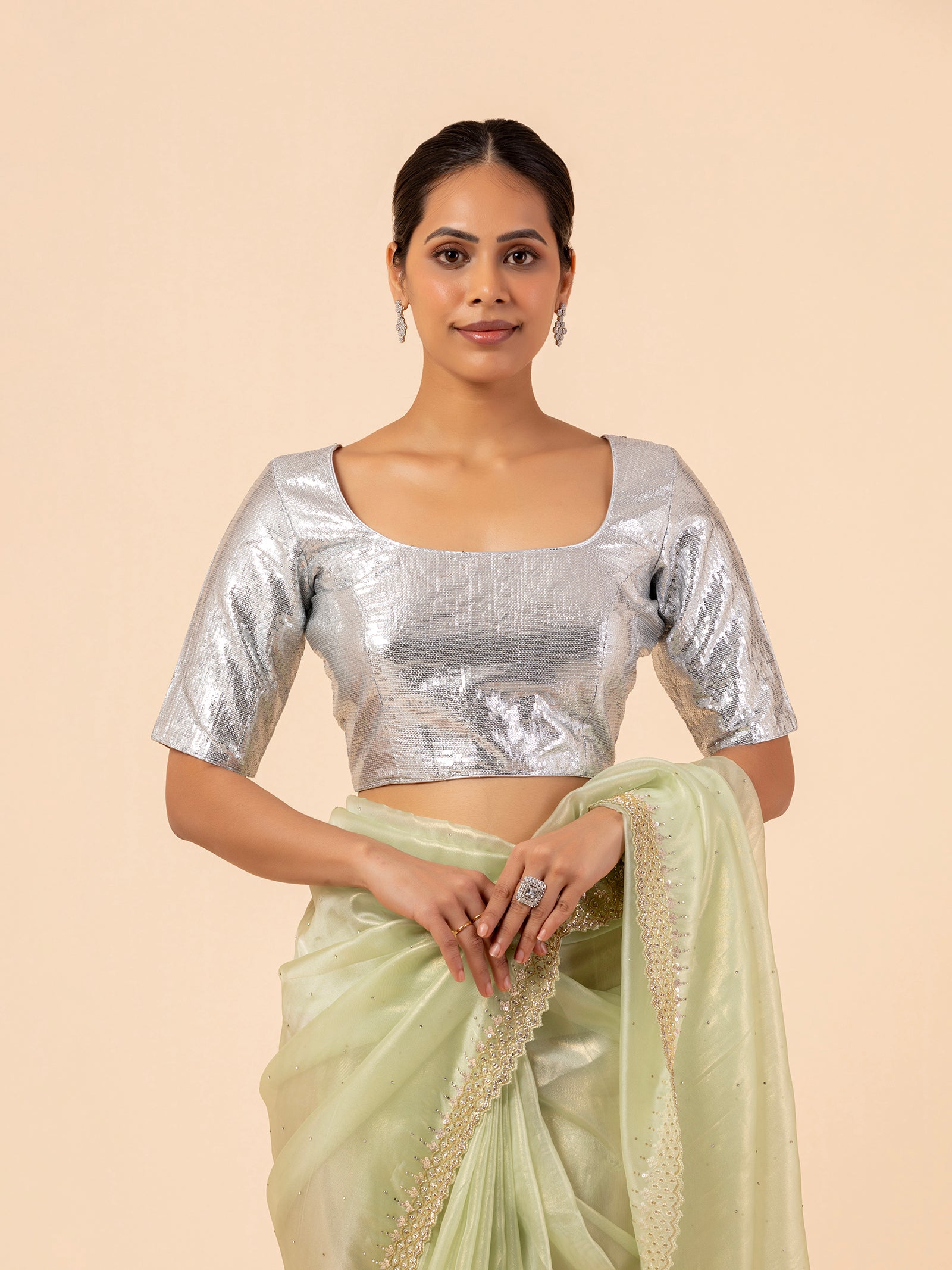 Silver Metallic Scoop Neck Blouse