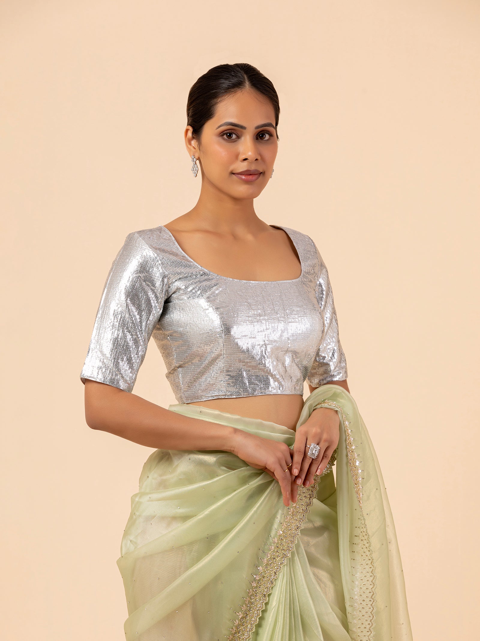 Silver Metallic Scoop Neck Blouse
