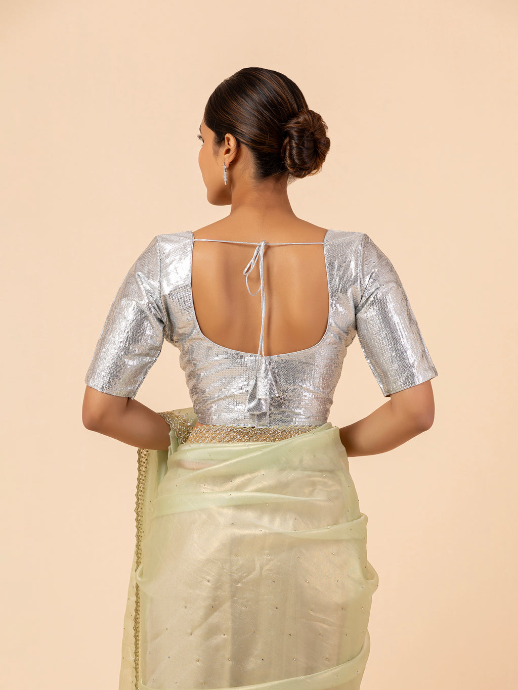 Silver Metallic Scoop Neck Blouse