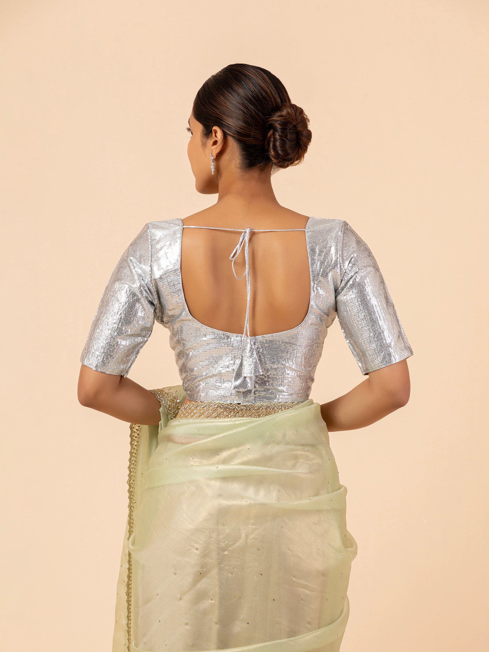 Silver Metallic Scoop Neck Blouse