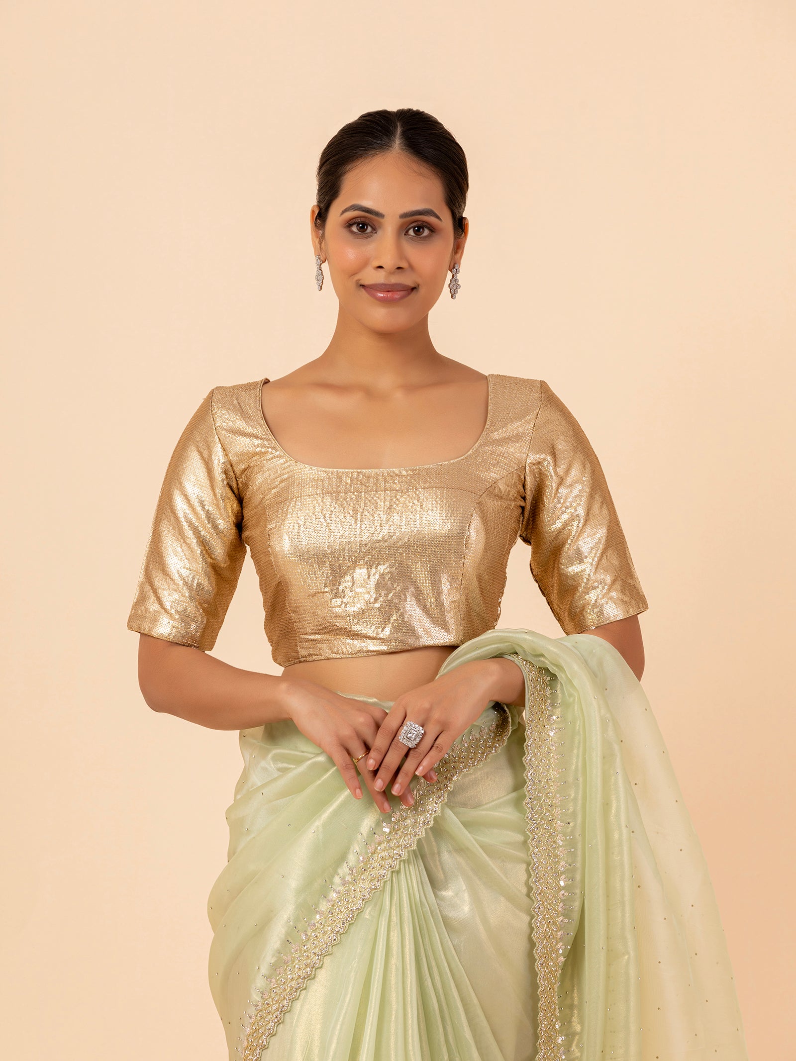 Golden Metallic Scoop Neck Blouse