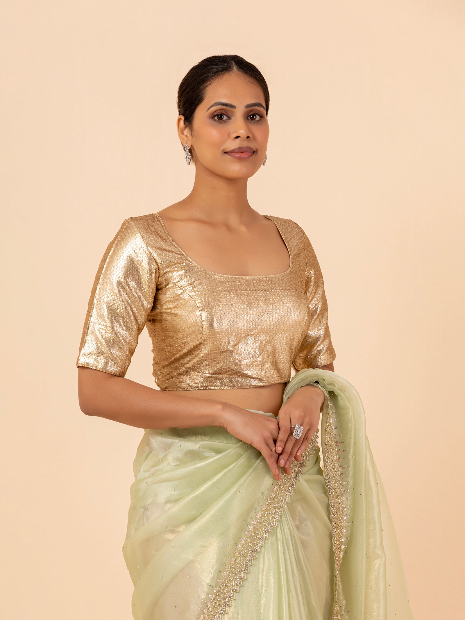 Golden Metallic Scoop Neck Blouse