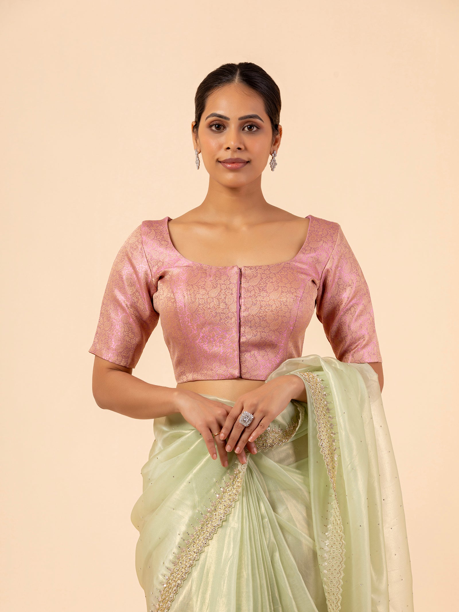 Blush Brocade Scoop Neck Blouse