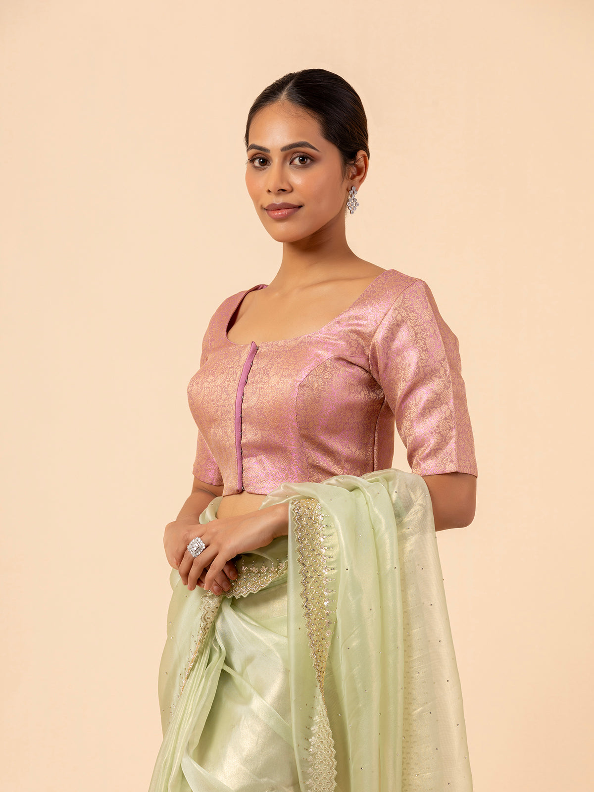 Blush Brocade Scoop Neck Blouse