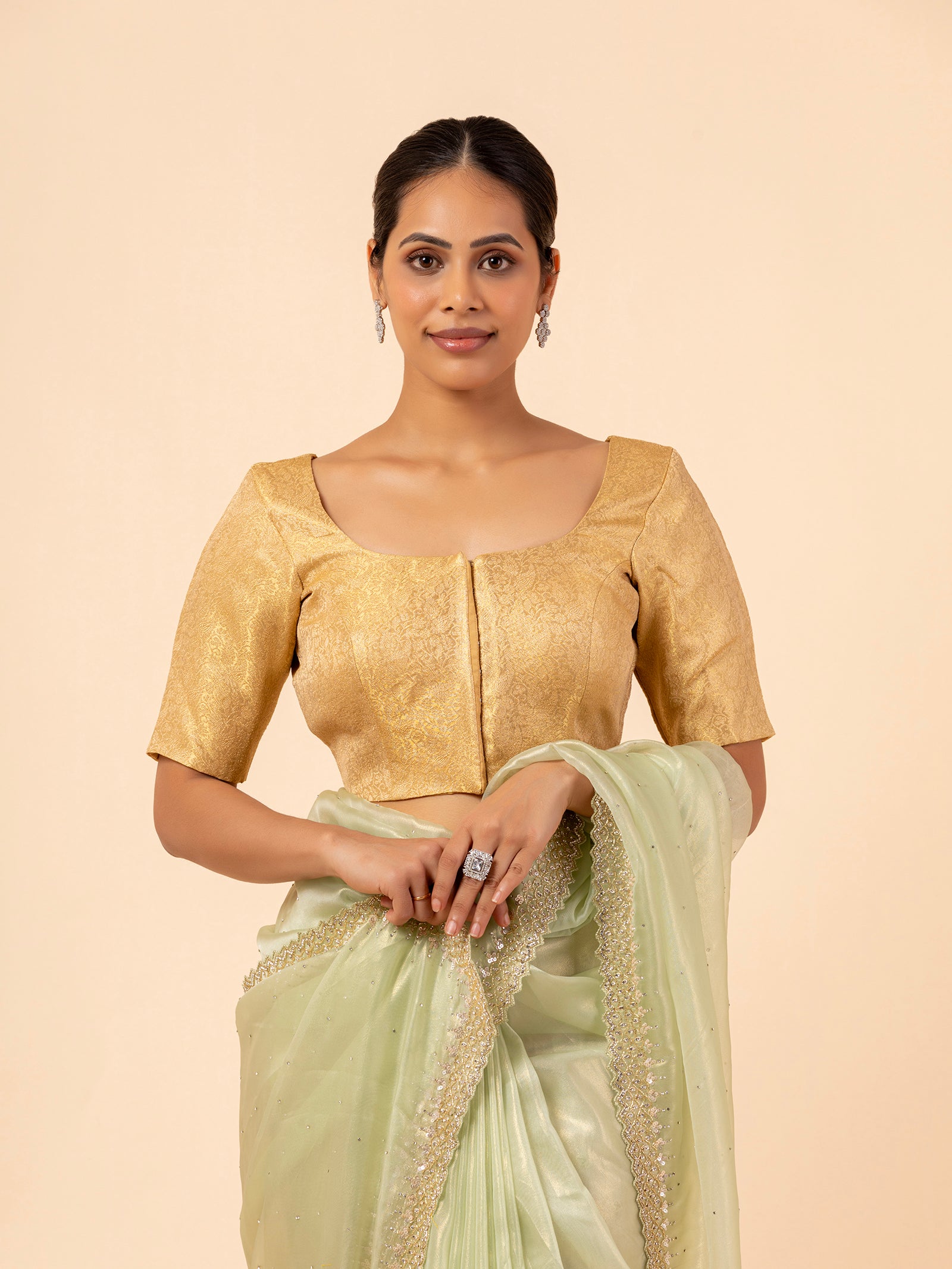 Golden Brocade Scoop Neck Blouse