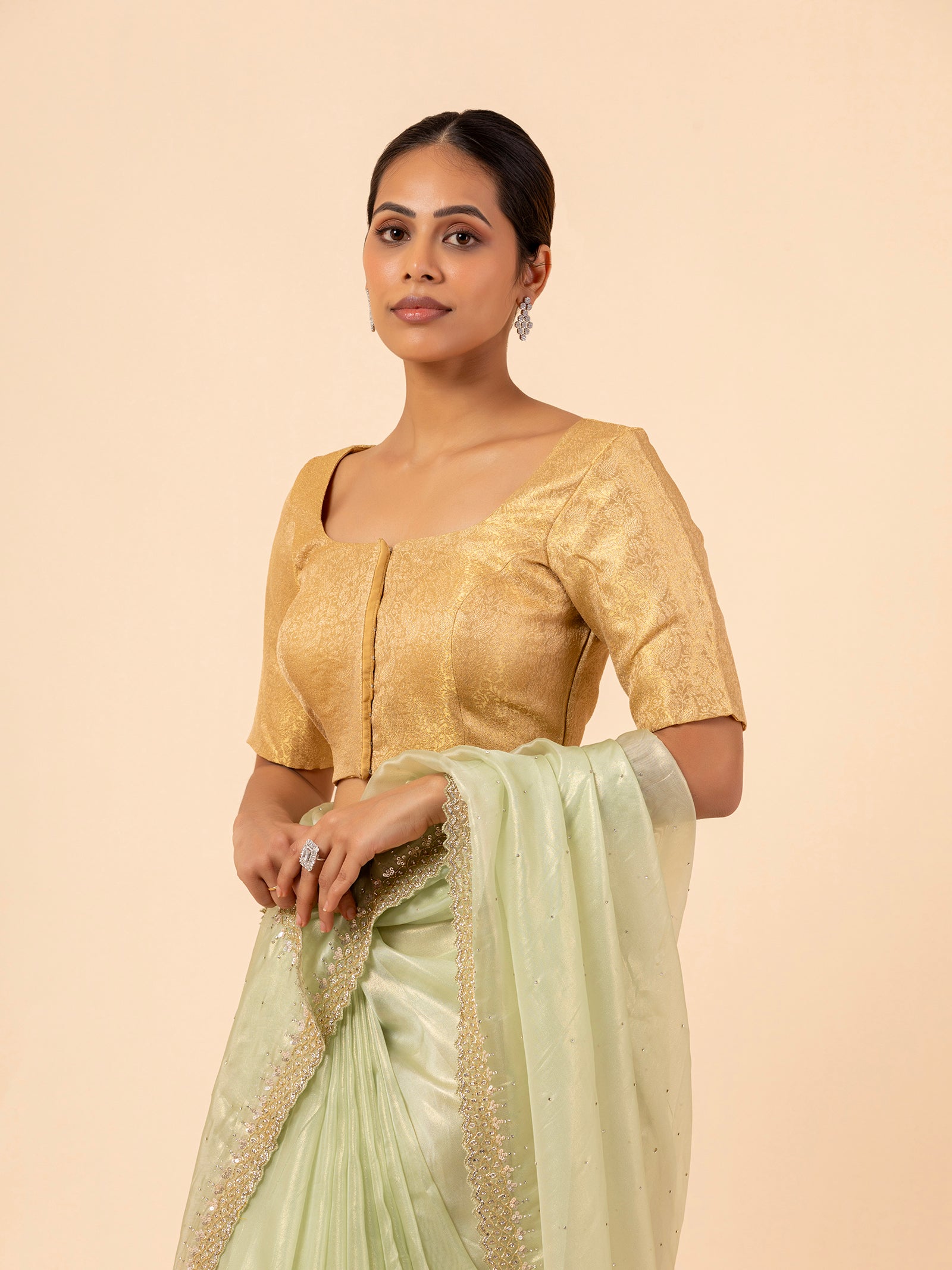 Golden Brocade Scoop Neck Blouse