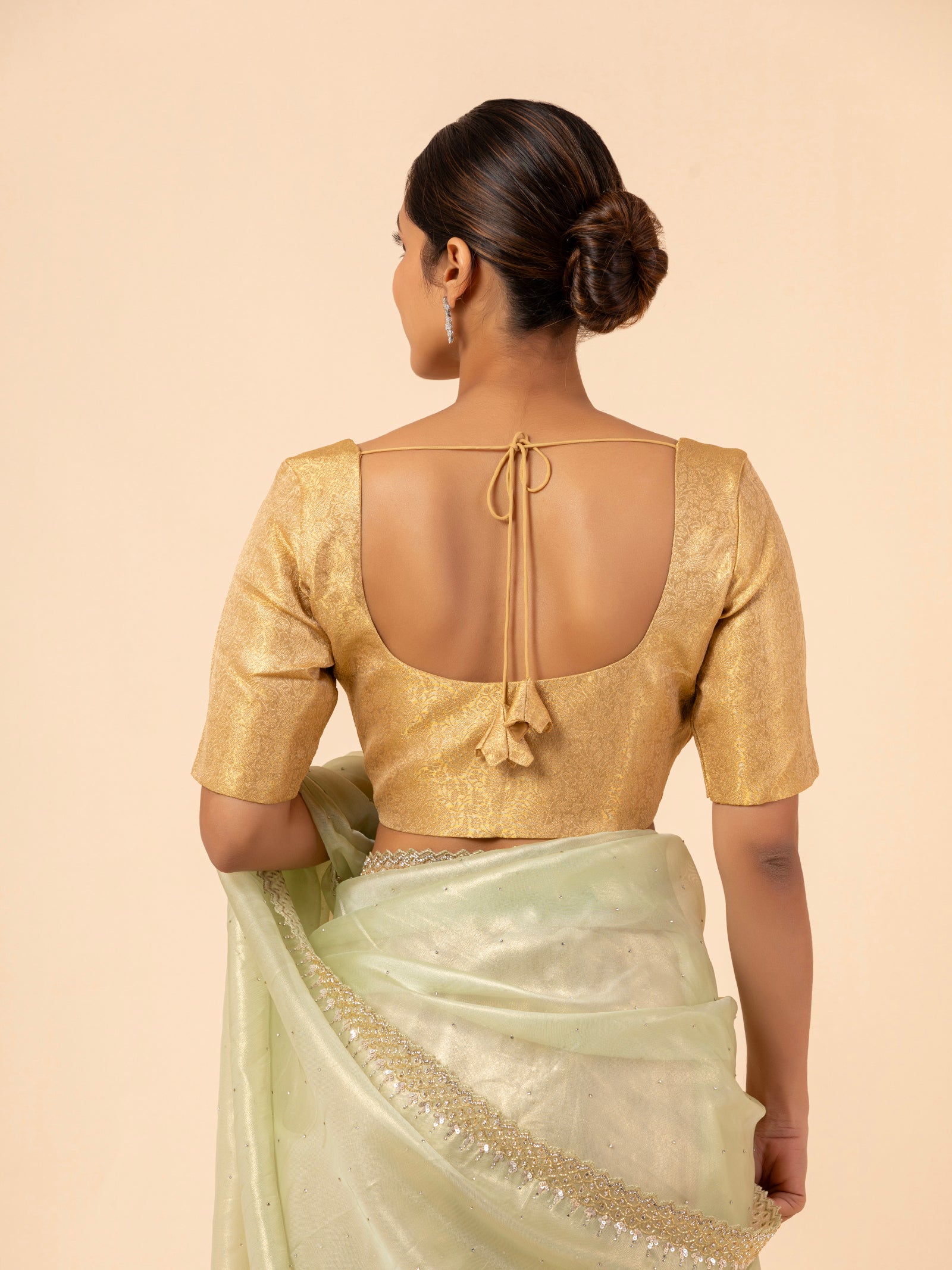 Golden Brocade Scoop Neck Blouse