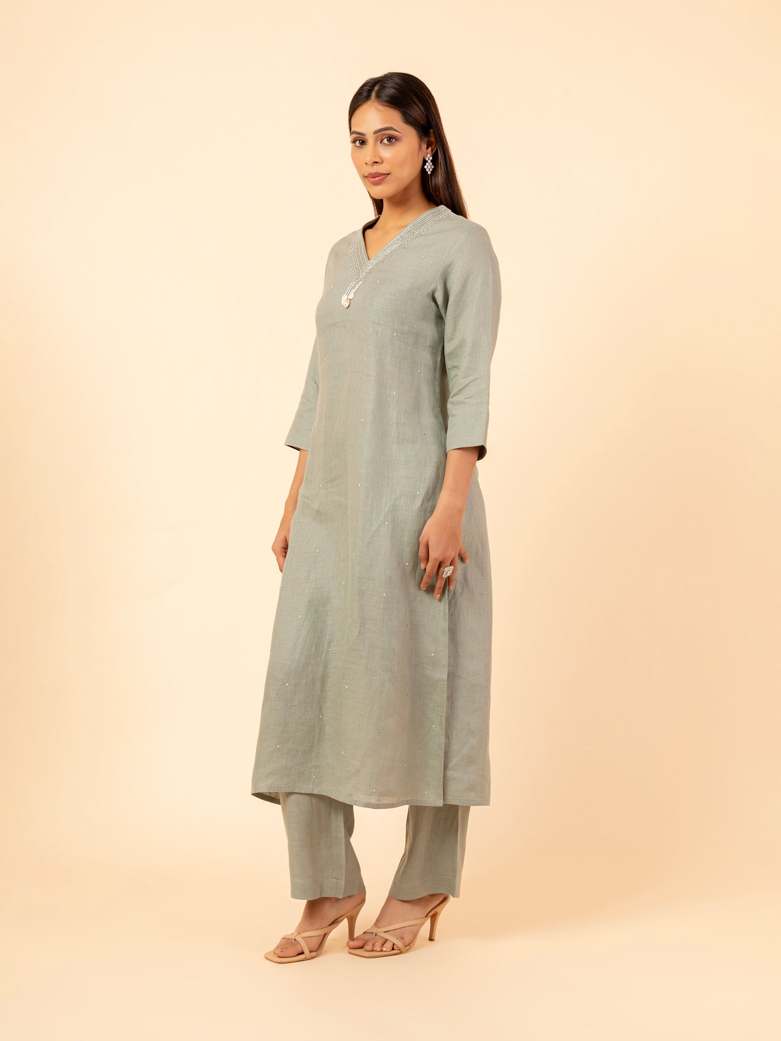 Sage Linen Embellished Co-ord Set