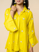 Yellow Silk Co-ord Set with Embellished Collar & Flared Silhouette