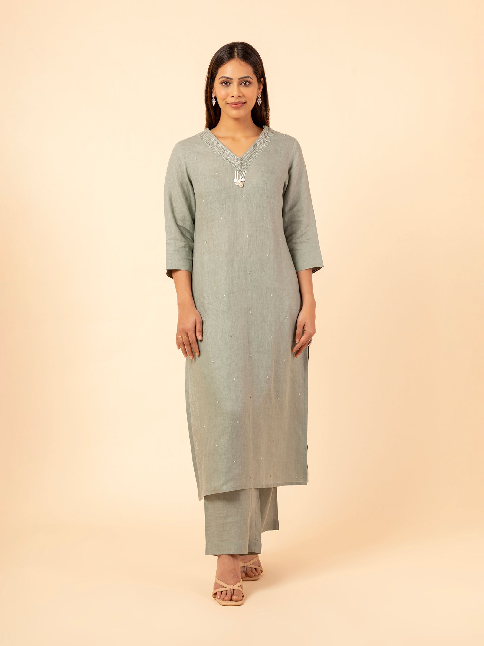Sage Linen Embellished Co-ord Set