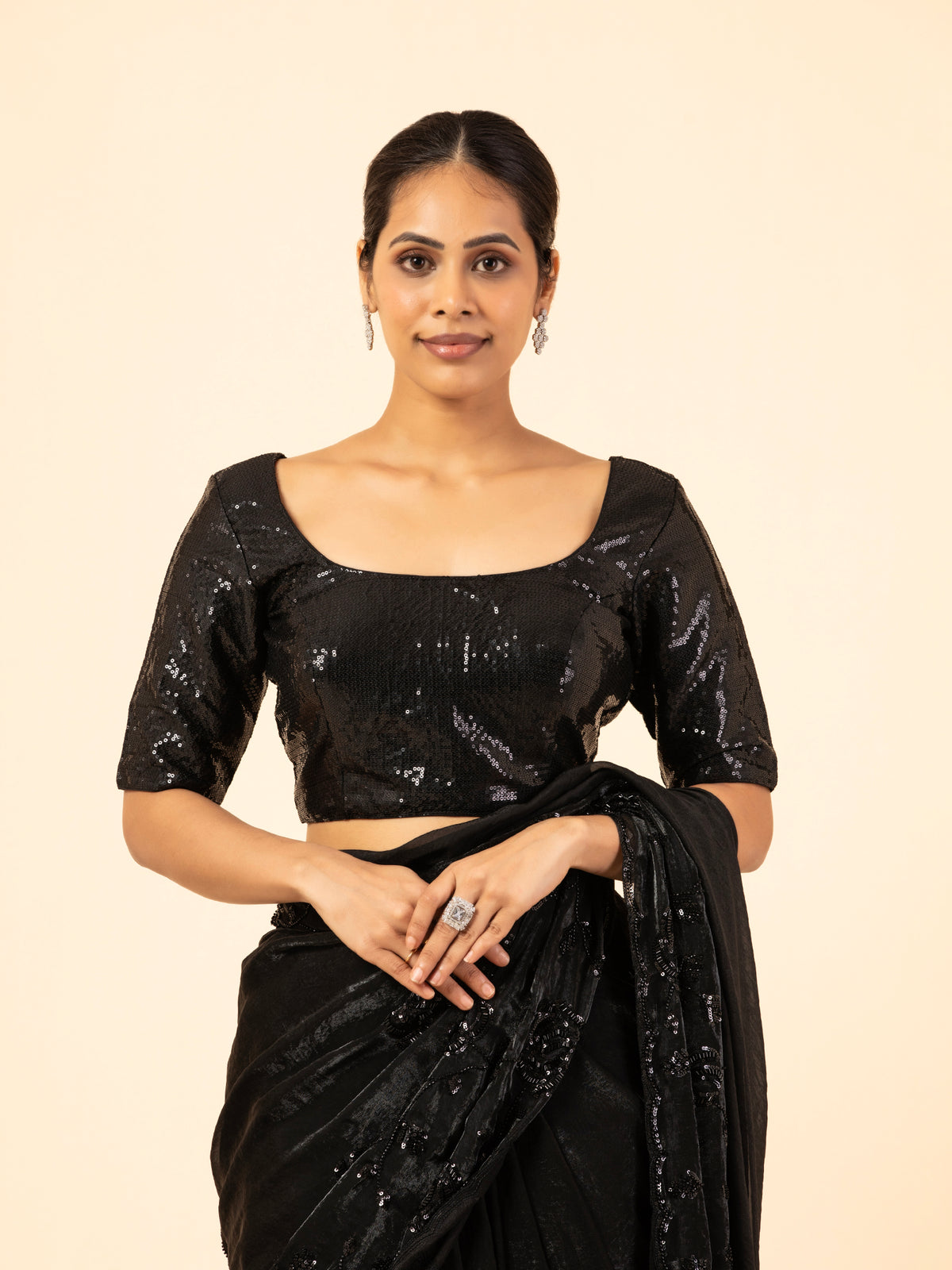 Jet Onyx Sequin Scoop Neck Blouse